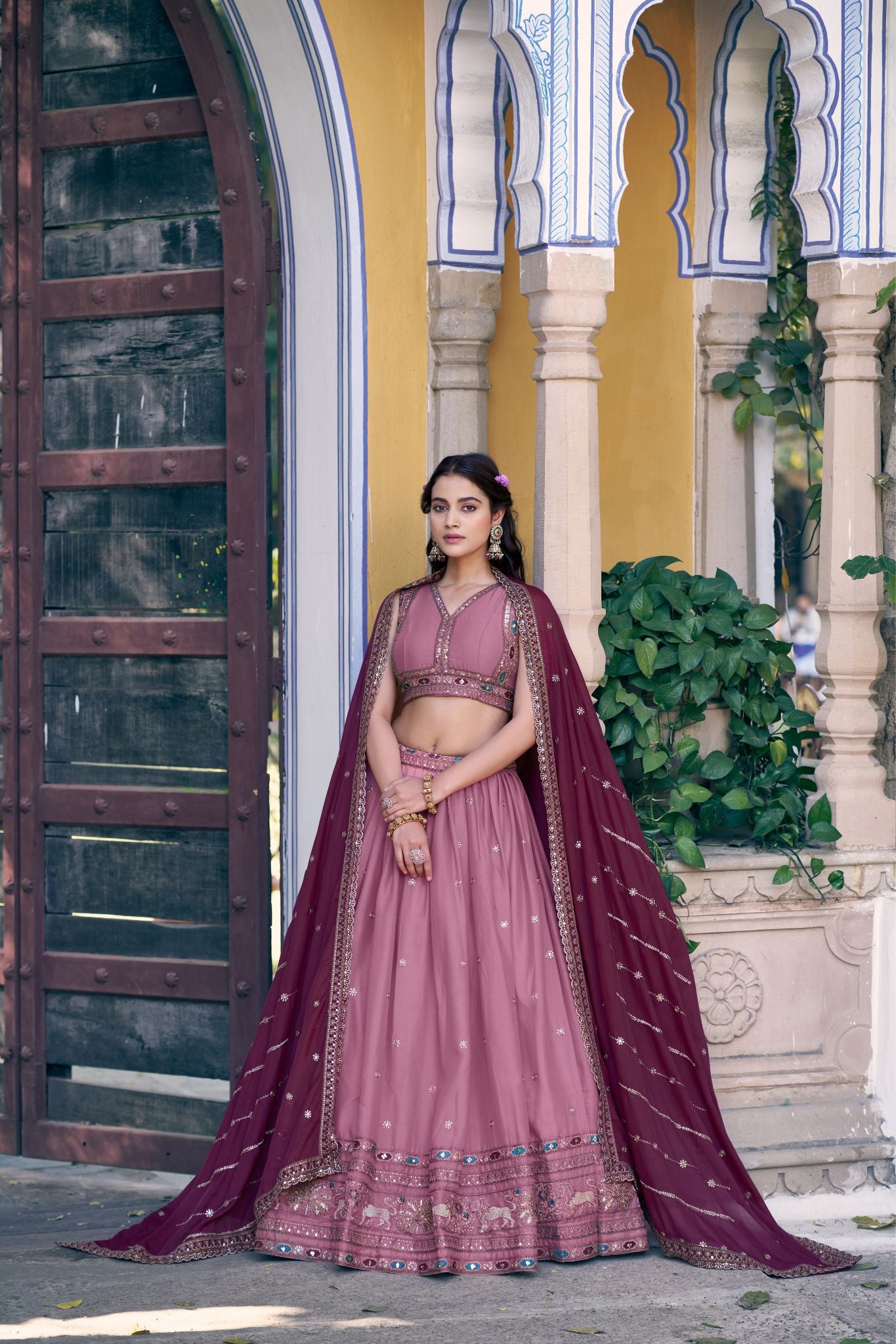 Embroidered Designer Wedding Star Georgette Lehenga Choli Set For Women