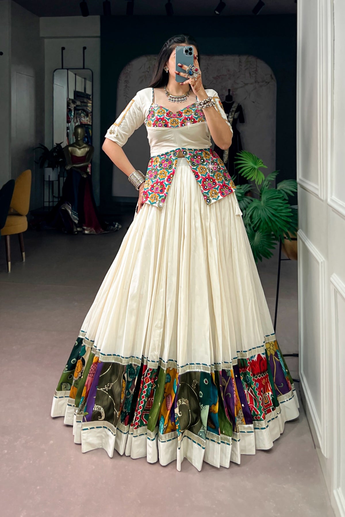 Designer Khadi Cotton Navratri Lehenga Choli With Gamthi Work