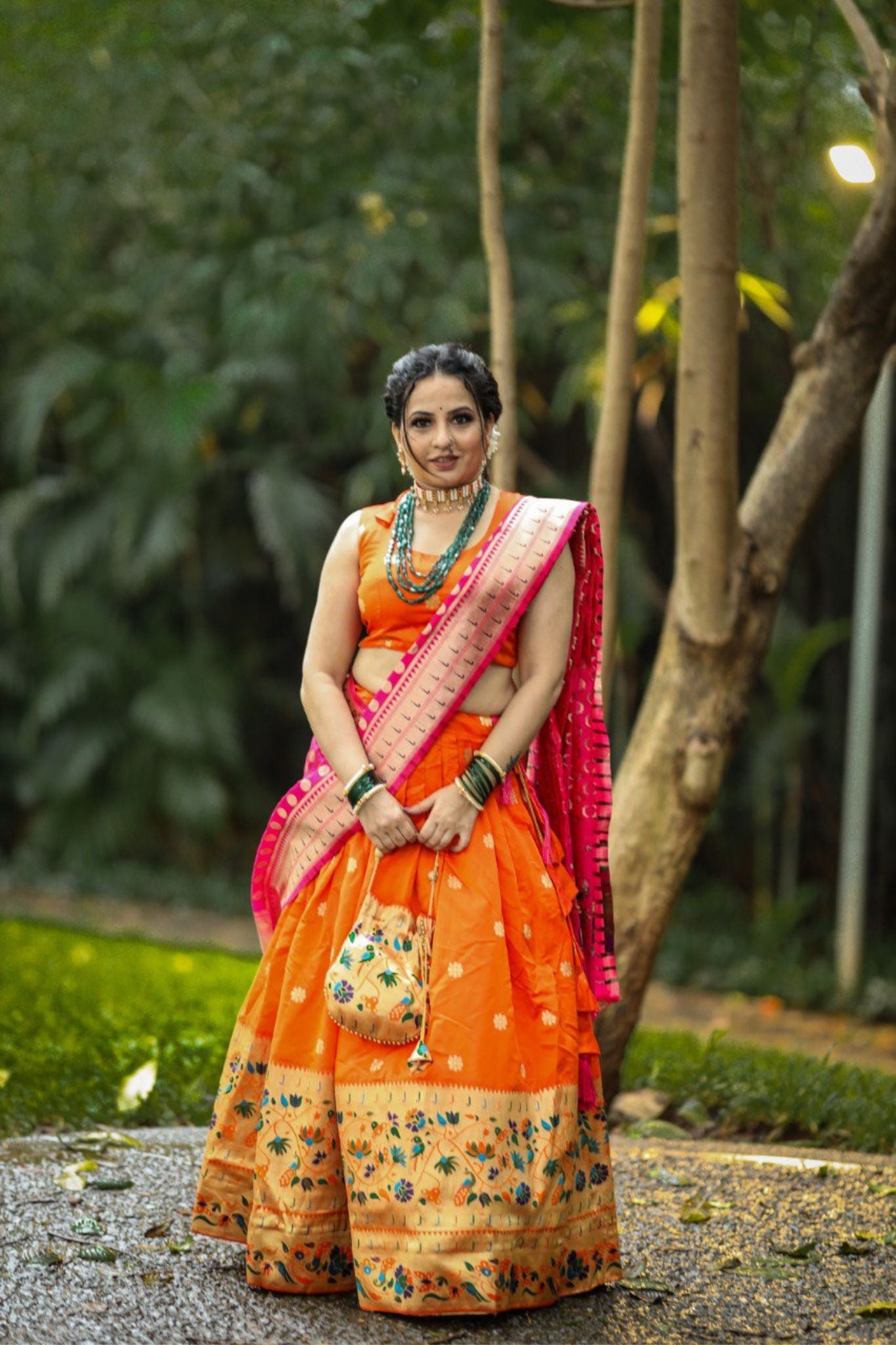 Orange Paithani Silk Weaving Work Lehenga Choli