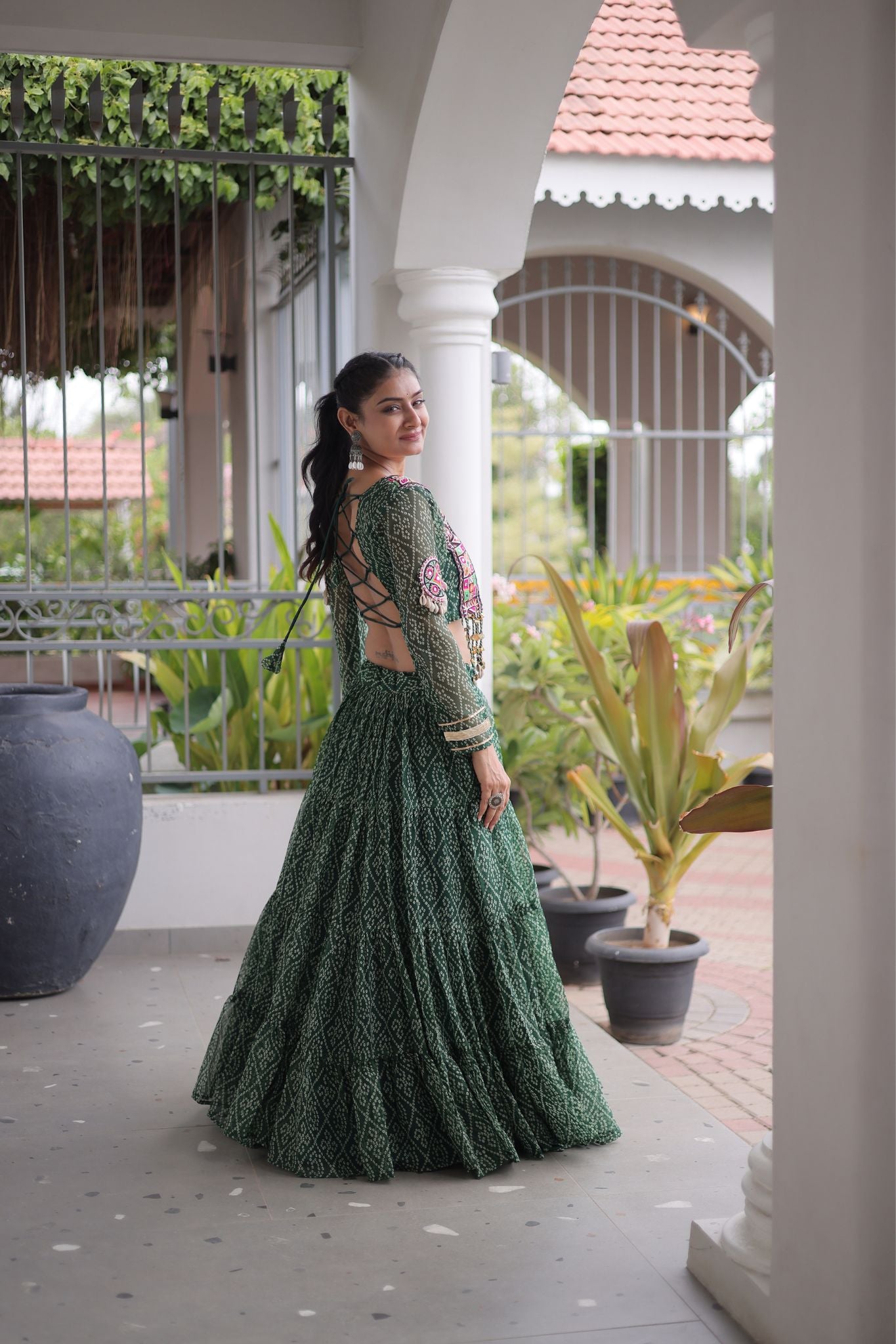 Raasrang Navratri Special Bandhani Print Lehenga Choli for Women with Kutchi Patchwork