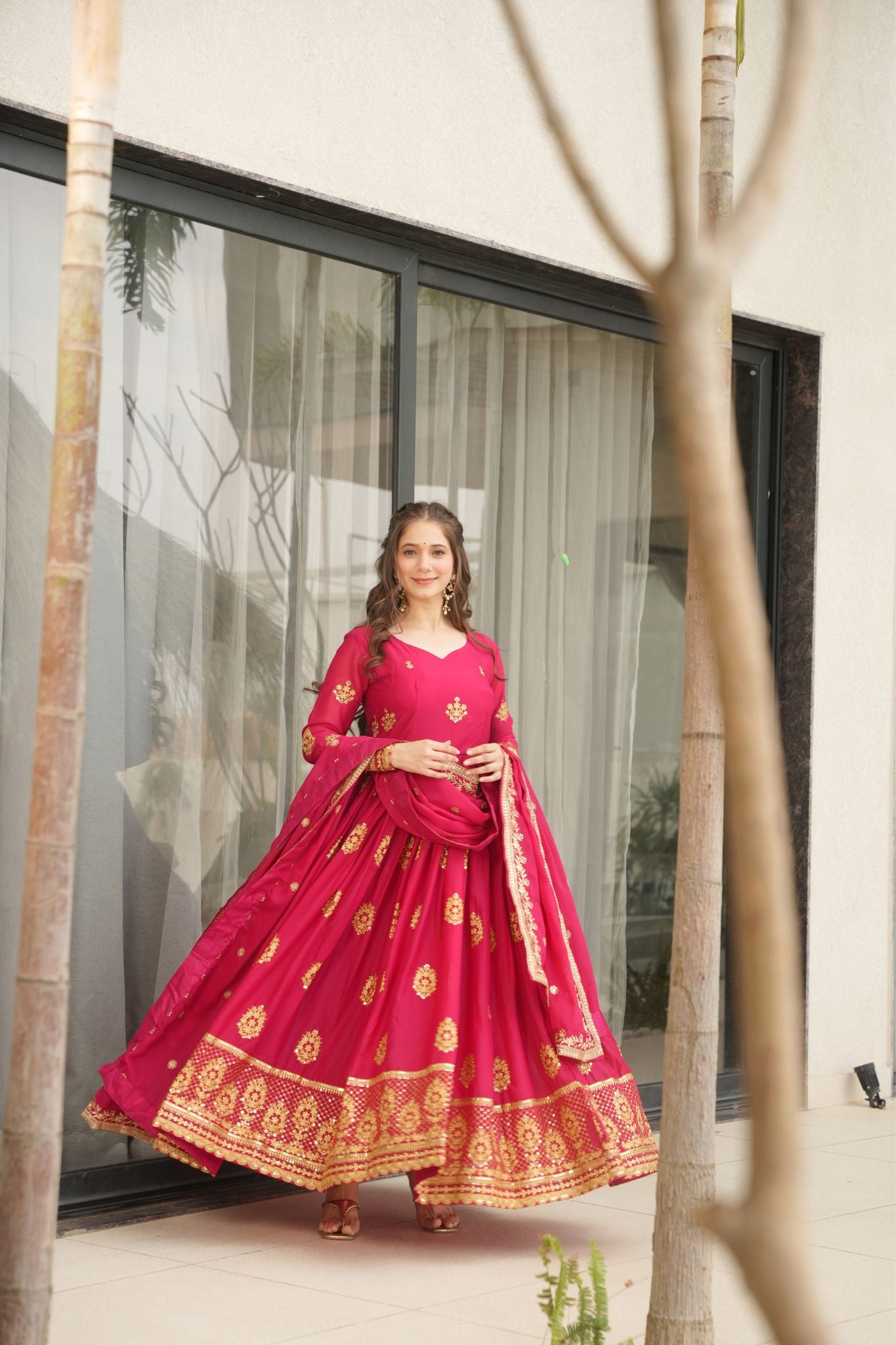 Luxurious Star Georgette Sequins Embroidered Work Stunning Gown With Dupatta