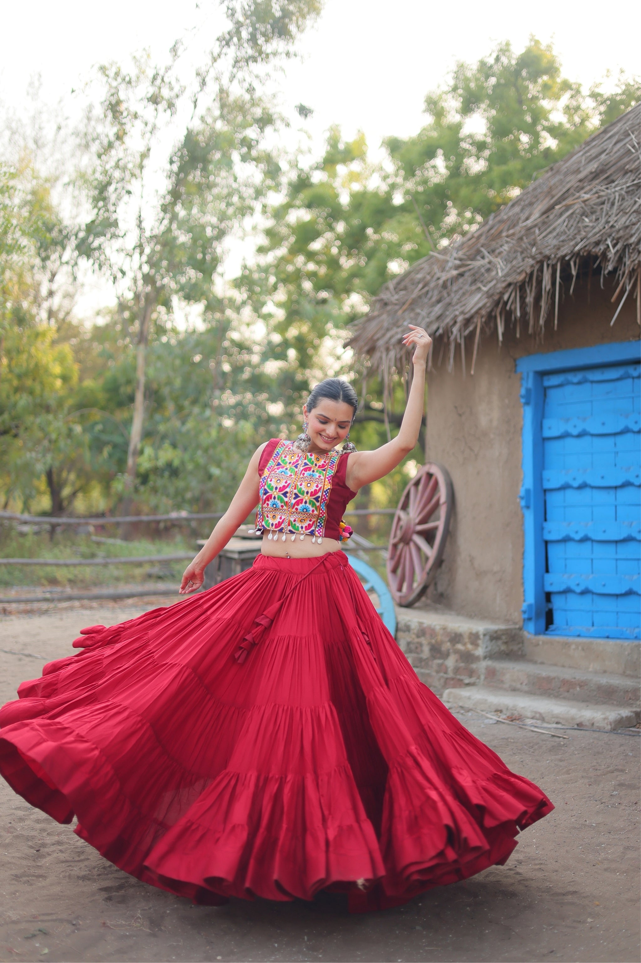 Designer Readymade Traditional Gamthi Threadwork Lehenga Choli For Navratri