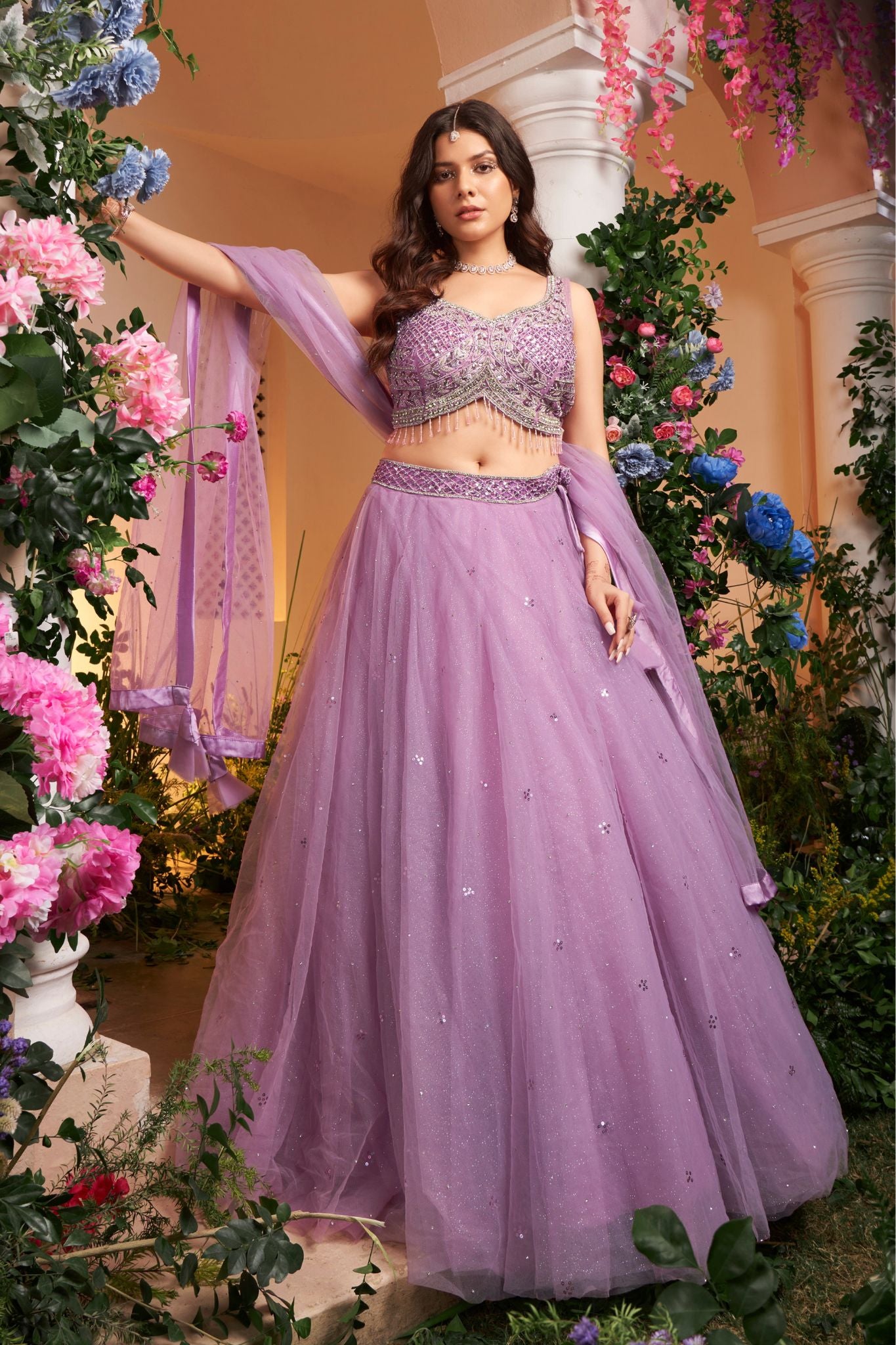 Purple Heavy Khatli Work With Stonework Net Readymade Wedding Lehenga Choli