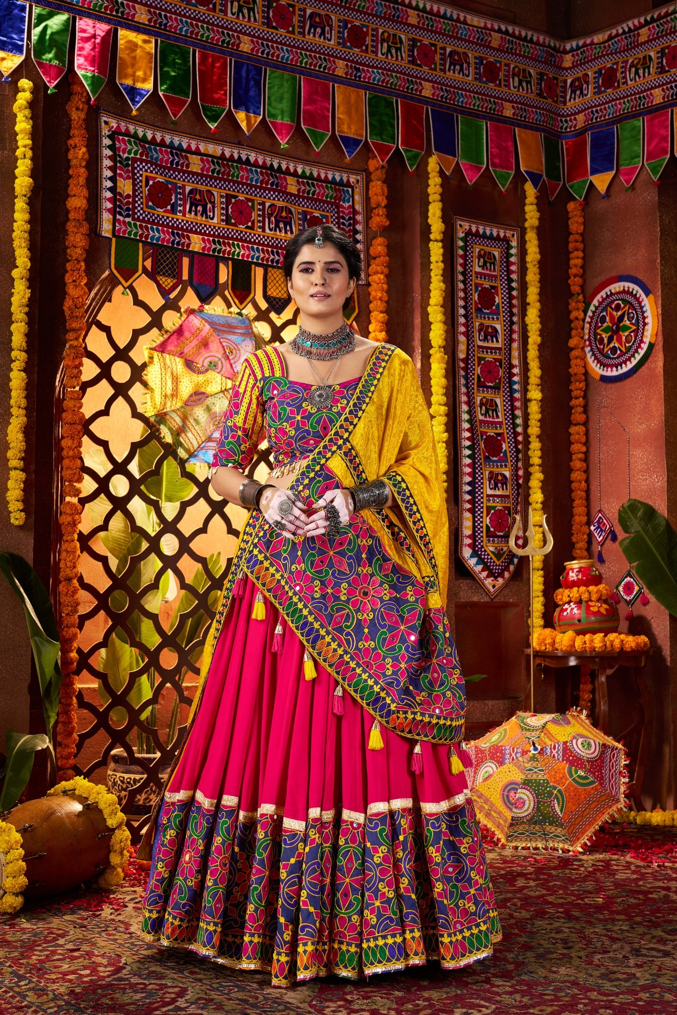 Multi Color Elegant Designer Navratri Stylish Viscose Cotton Lehenga Choli
