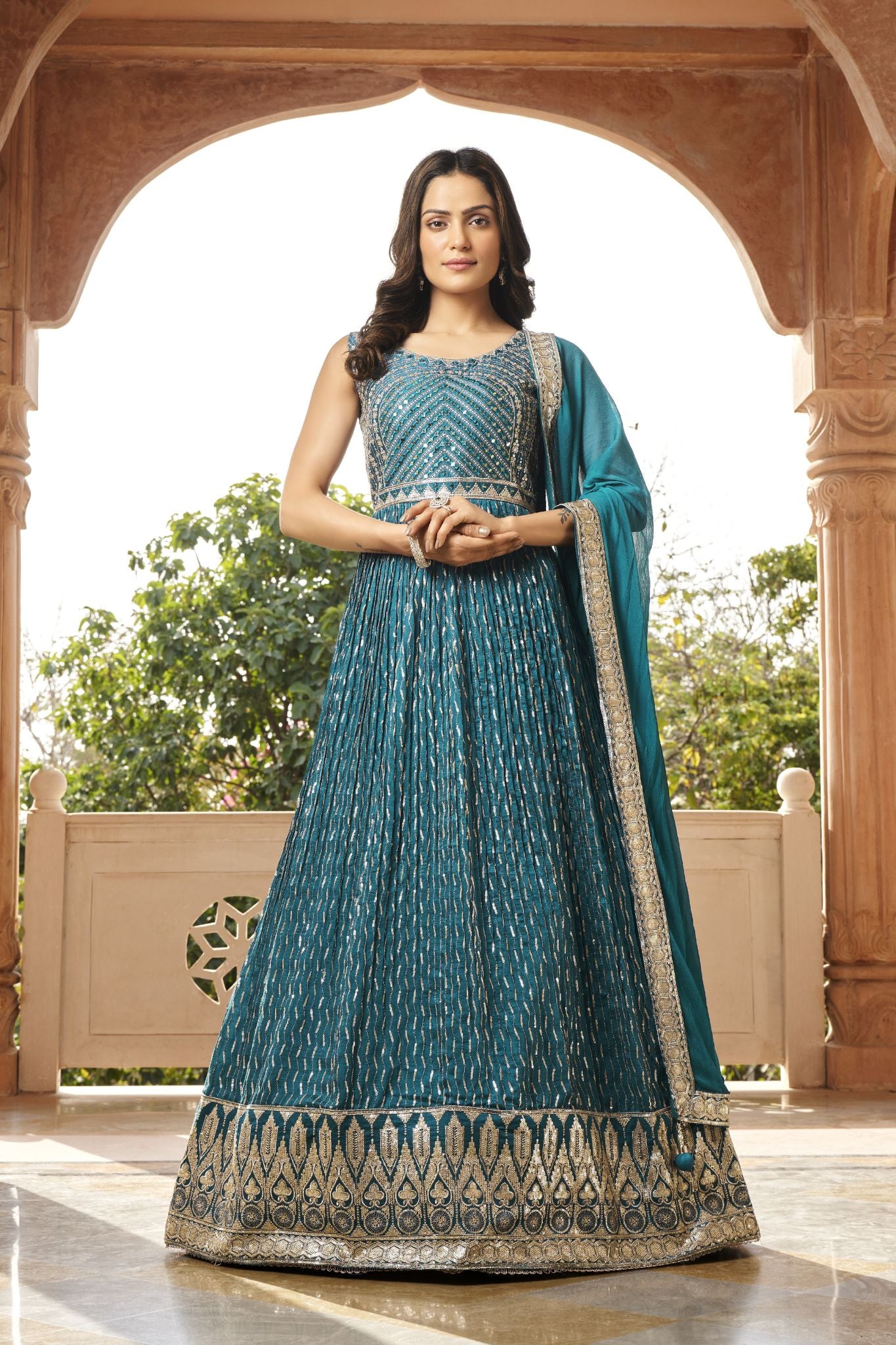 Wedding Special  Georgette Designer Women Gown With Dupatta