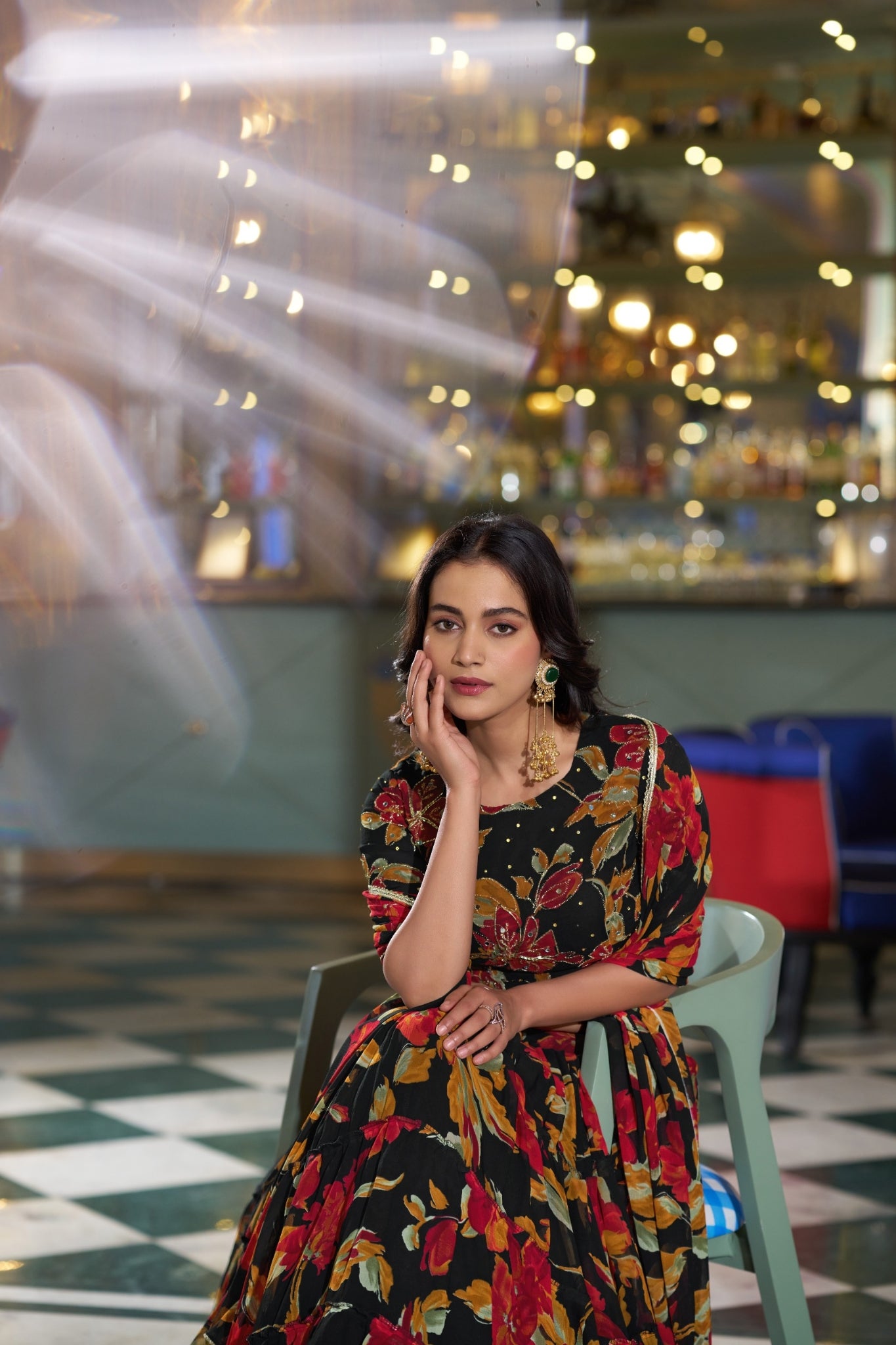 Floral Marble Print Lehenga Choli Set For Women