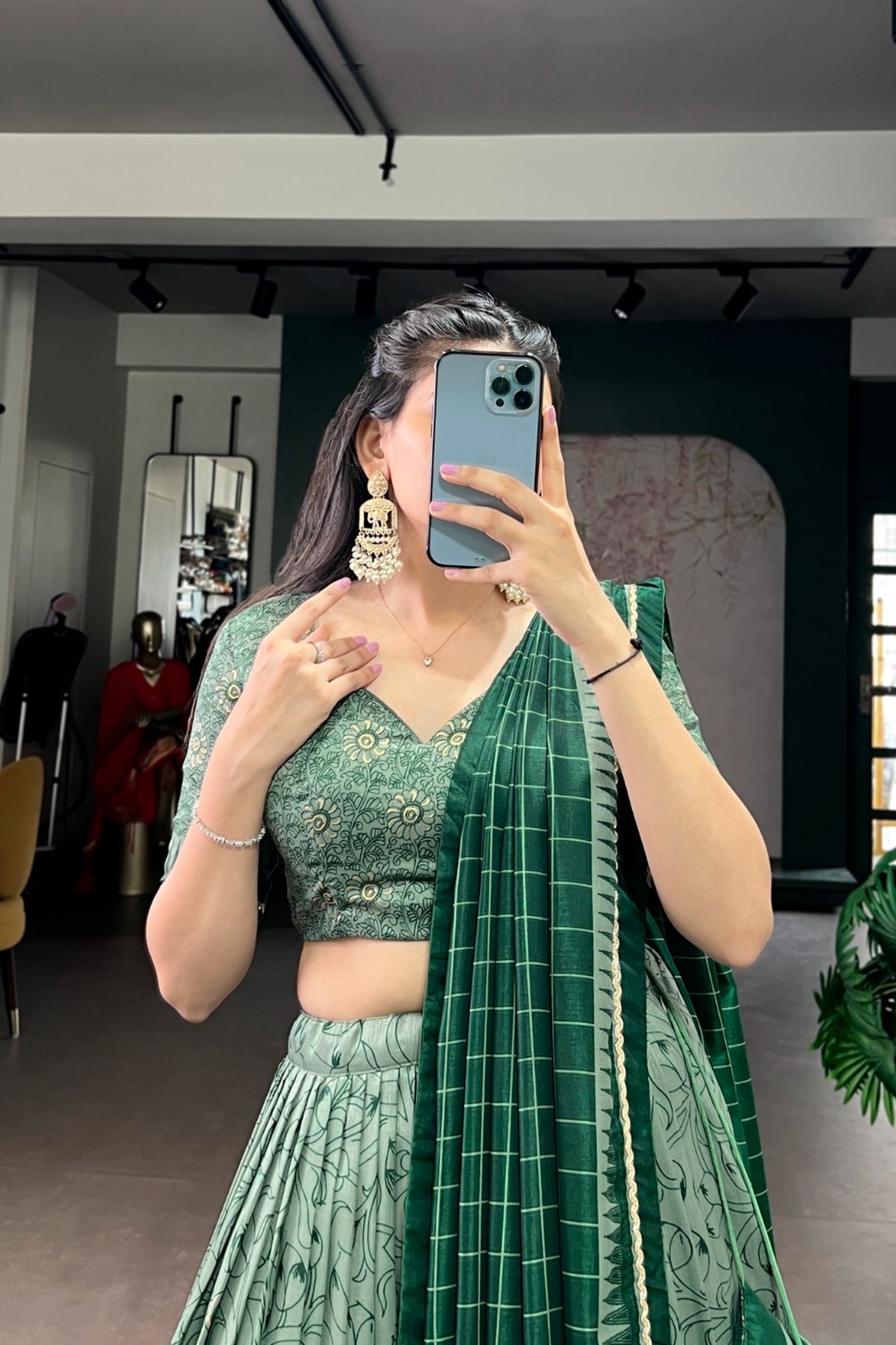 Festive Kalamkari Printed Tasar Silk Lehenga Choli With Dupatta
