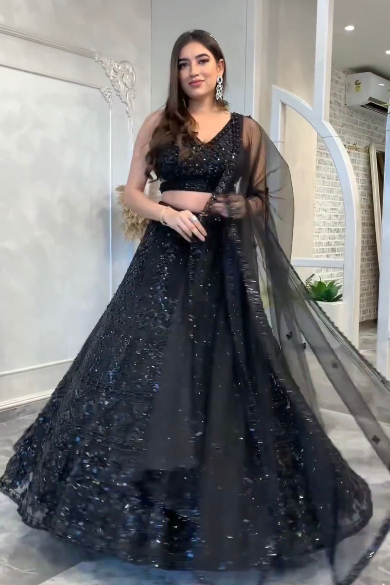 Black Color beautiful Sequins work lehenga Choli For Woman