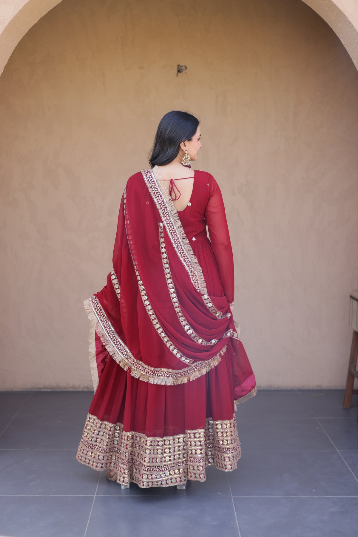 Designer Faux Blooming Anarkali Gown With Dupatta Set
