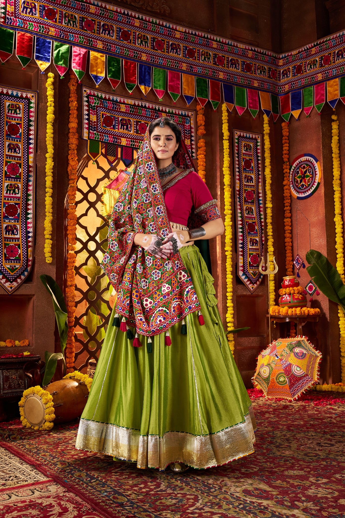 Fluorescent Green Stylish Designer Navratri Special Lehenga Choli
