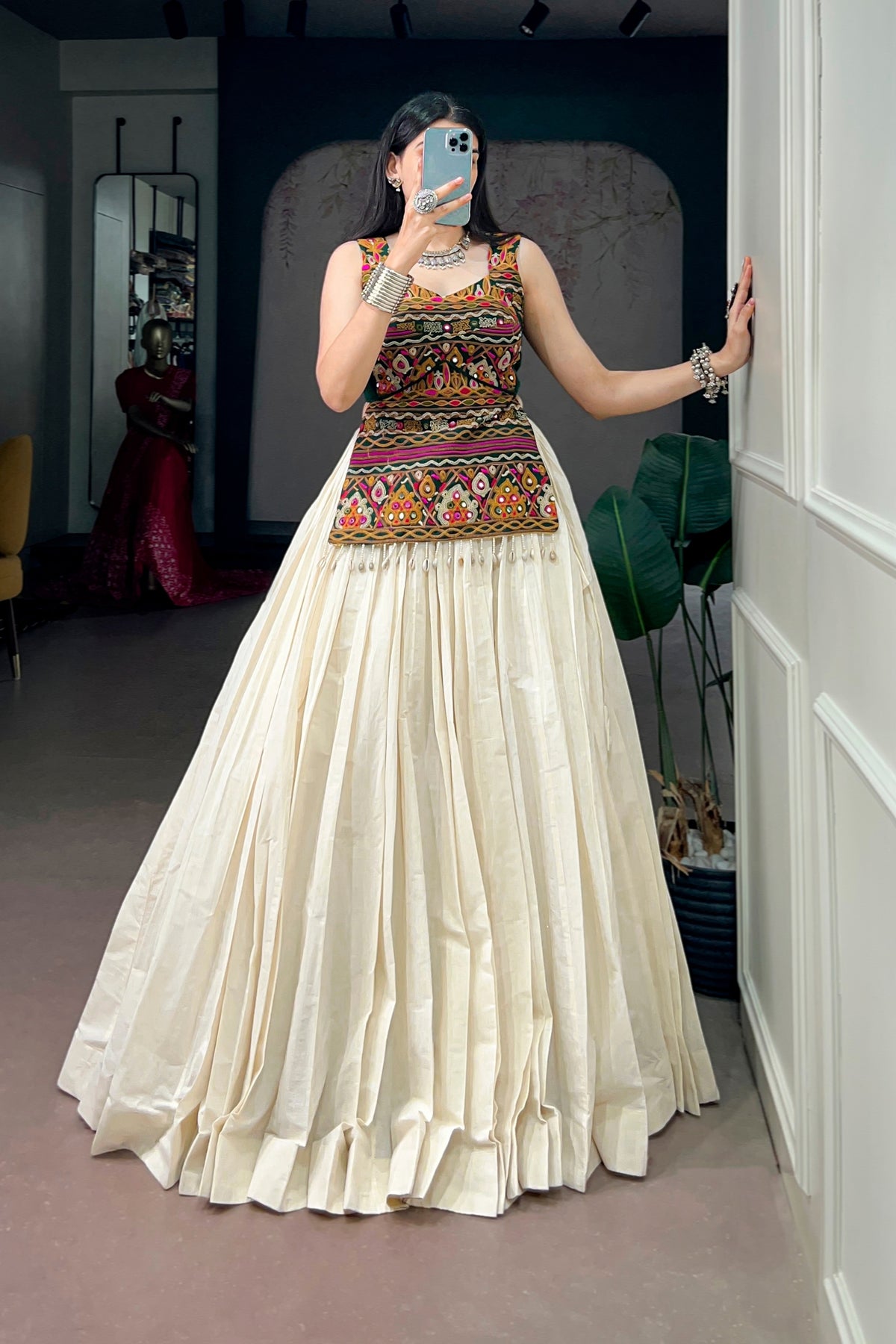 Navratri Kora Cotton Lehenga Choli With Kutchi Work Blouse
