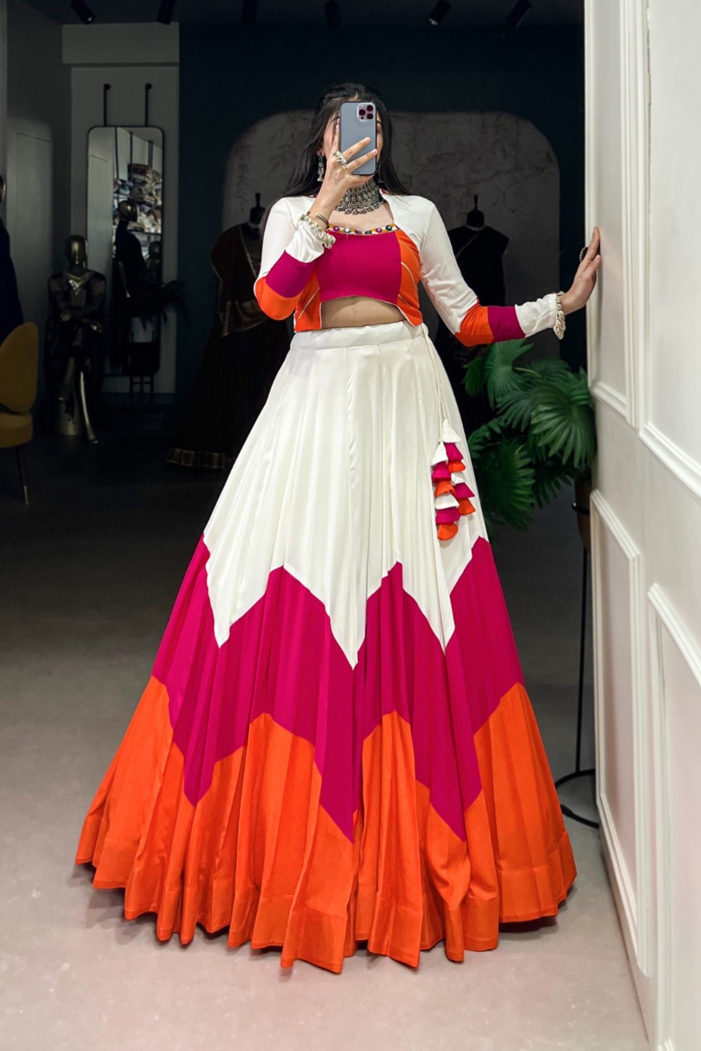 White Pure Rayon Designer Navratri Lehenga Choli