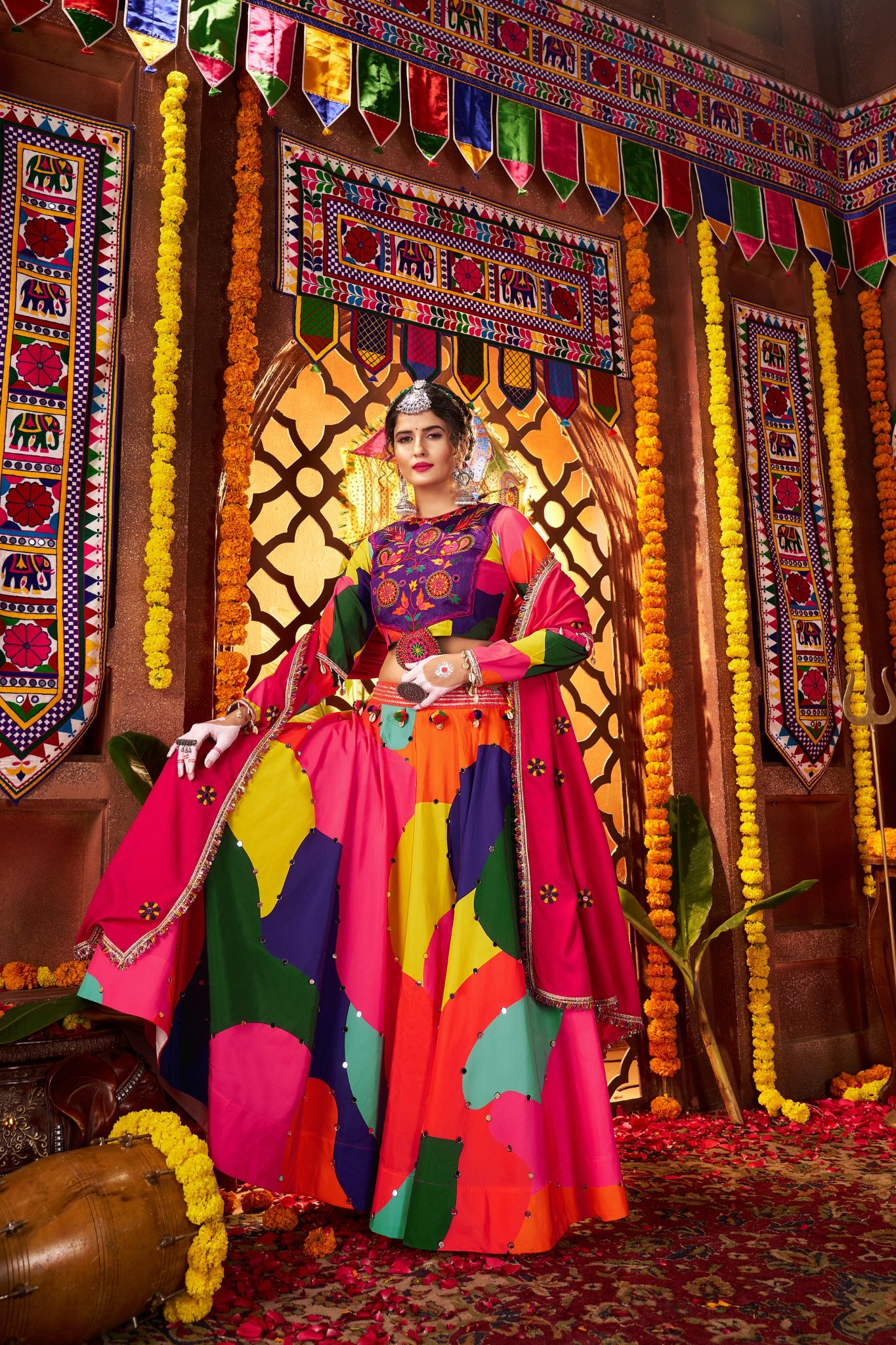 Beautiful Multi Color Designer Maslin Traditional Navratri Special Lehenga Choli