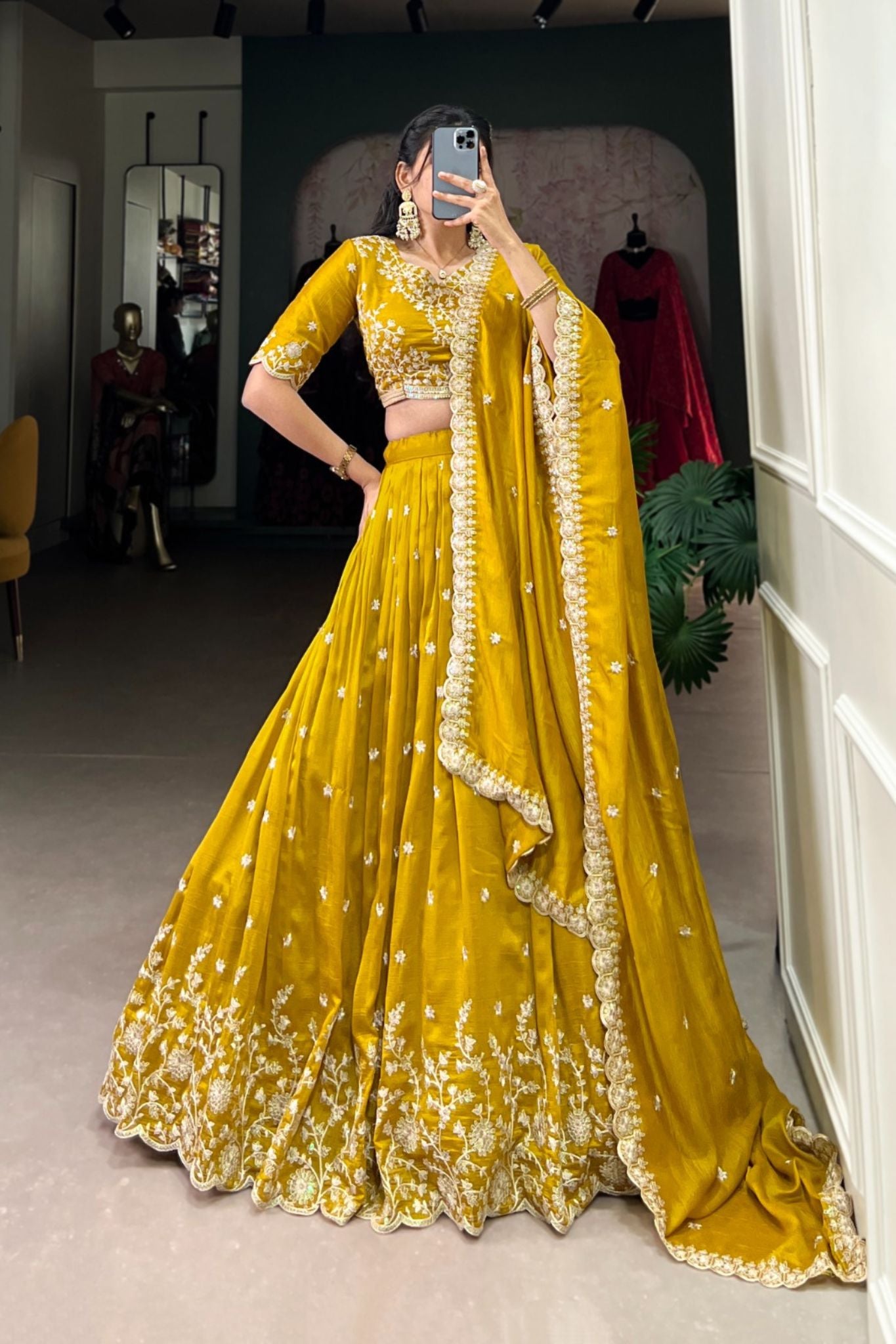 Mustard Yellow Sequins Tread Embroidered Lehenga Choli