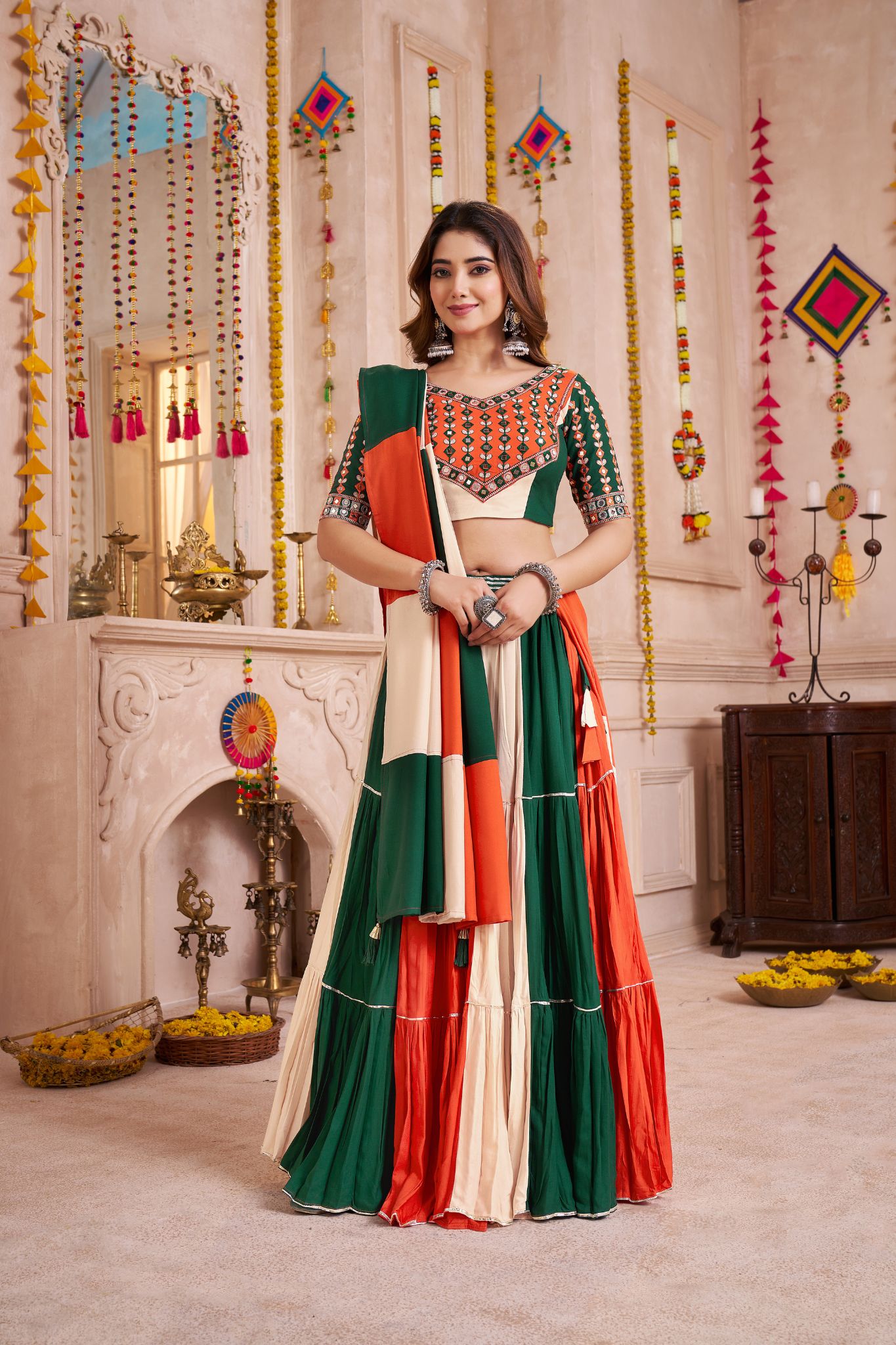 Multi Color Frill And Flair Concept Designer Navratri Lehenga Choli