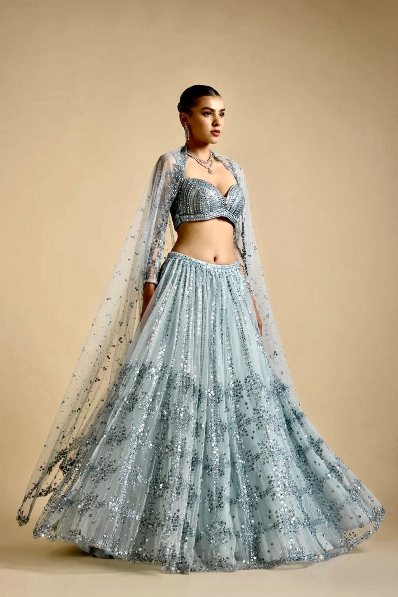 Sky Blue Color Net Febric Wedding Lehenga Choli For Woman