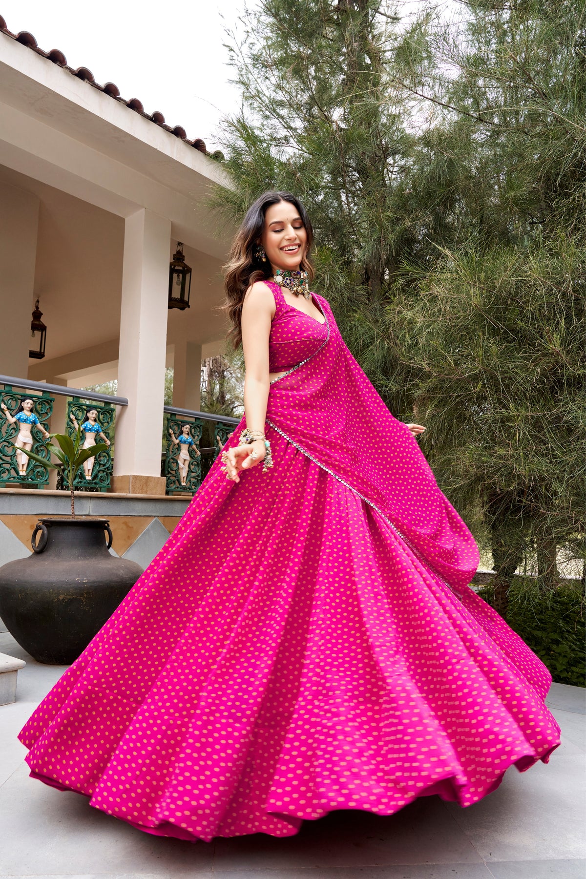 Pink Georgette Bandhej Print Designer Navratri Chaniya Choli For Women