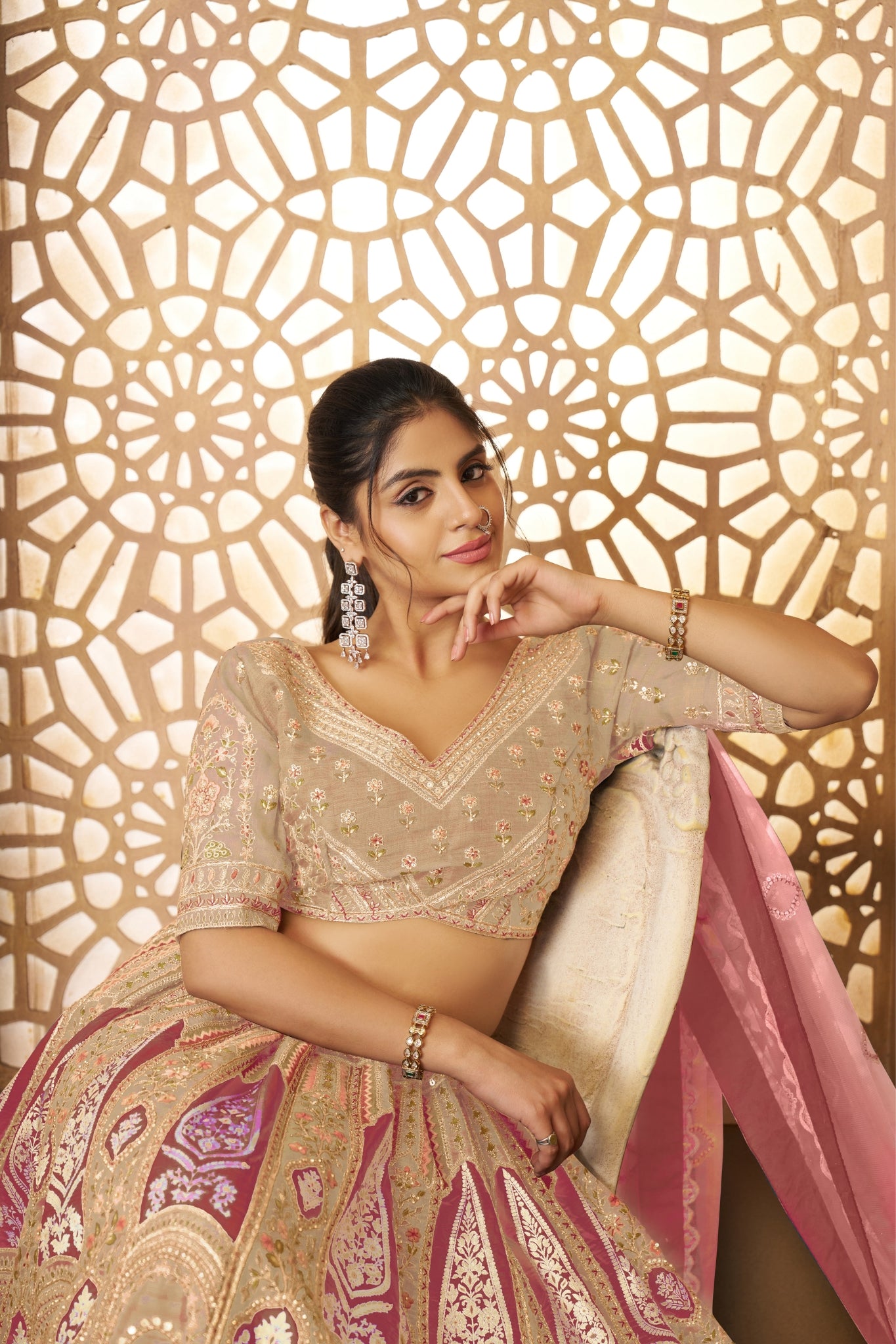 Wedding Special Designer Aari Embroidery Work Banarasi Silk Lehenga Choli Set
