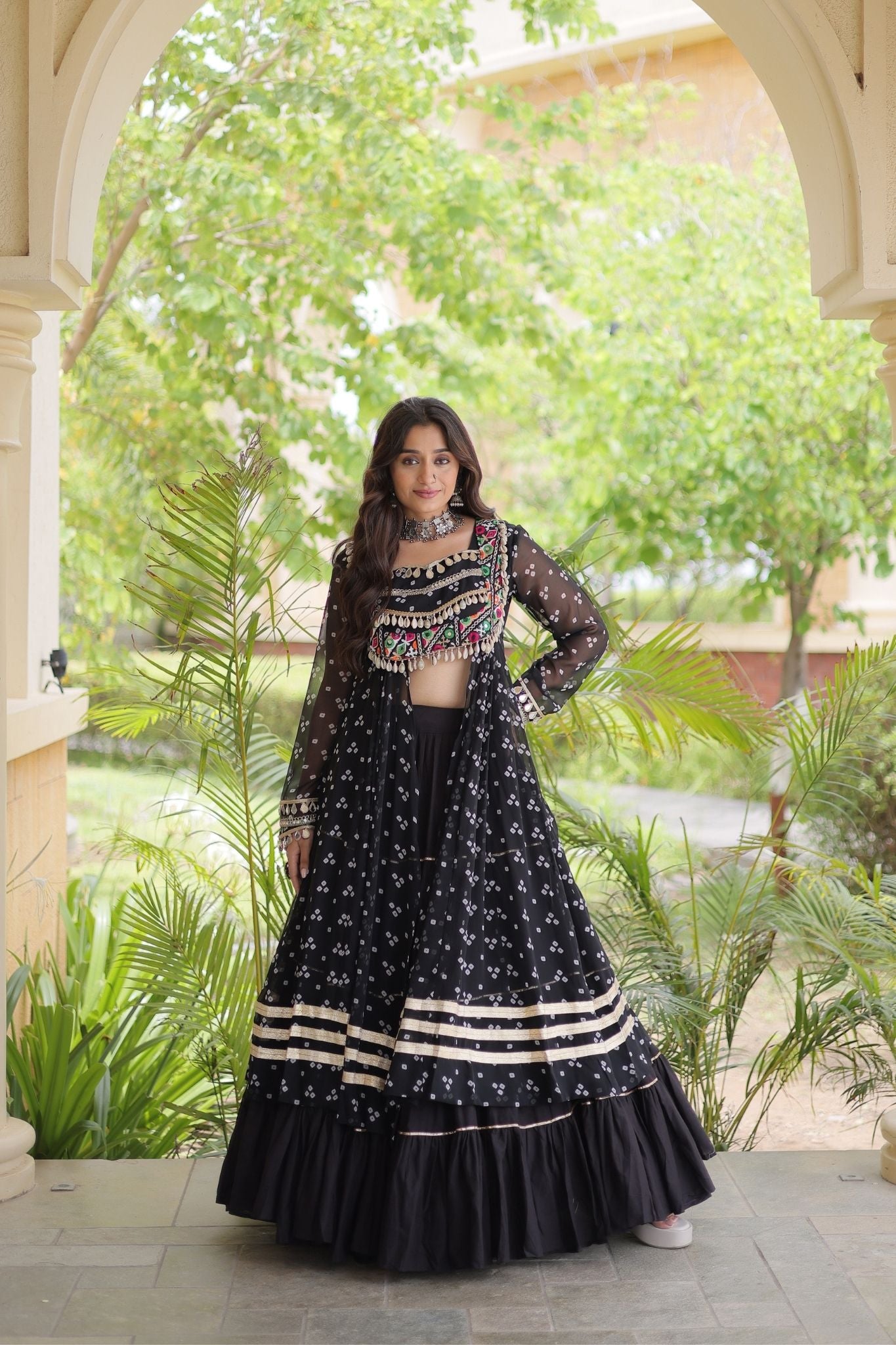 Raasrang Special Navratri Designer Kora Cotton Bandhani Print with Kutchi Patchwork Lehenga Choli