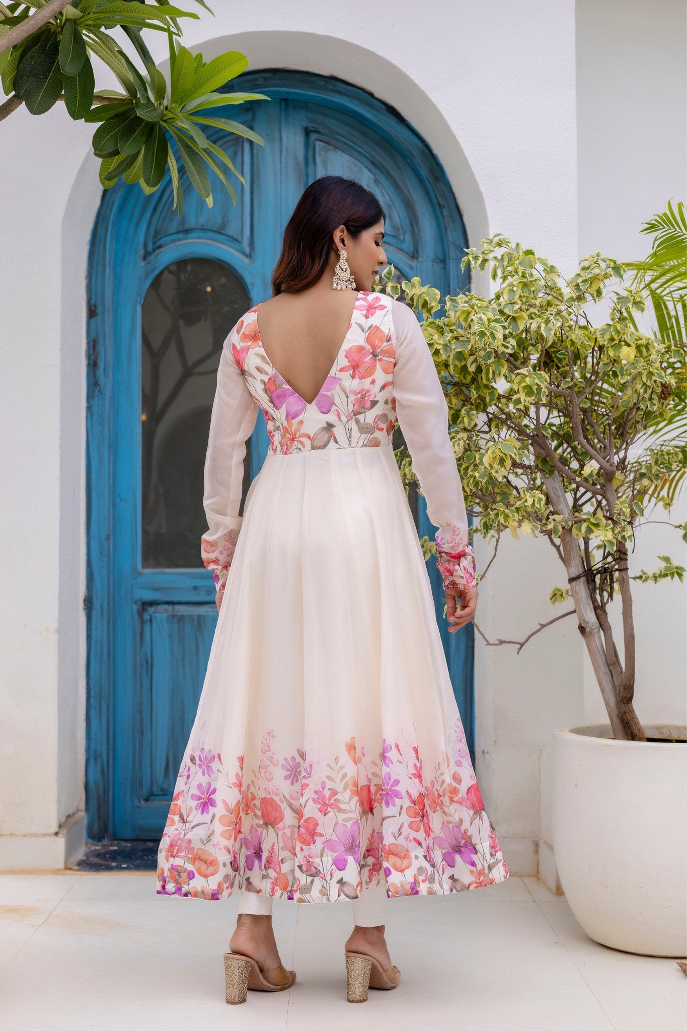 Luxury Floral Printed Organza Anarkali Set