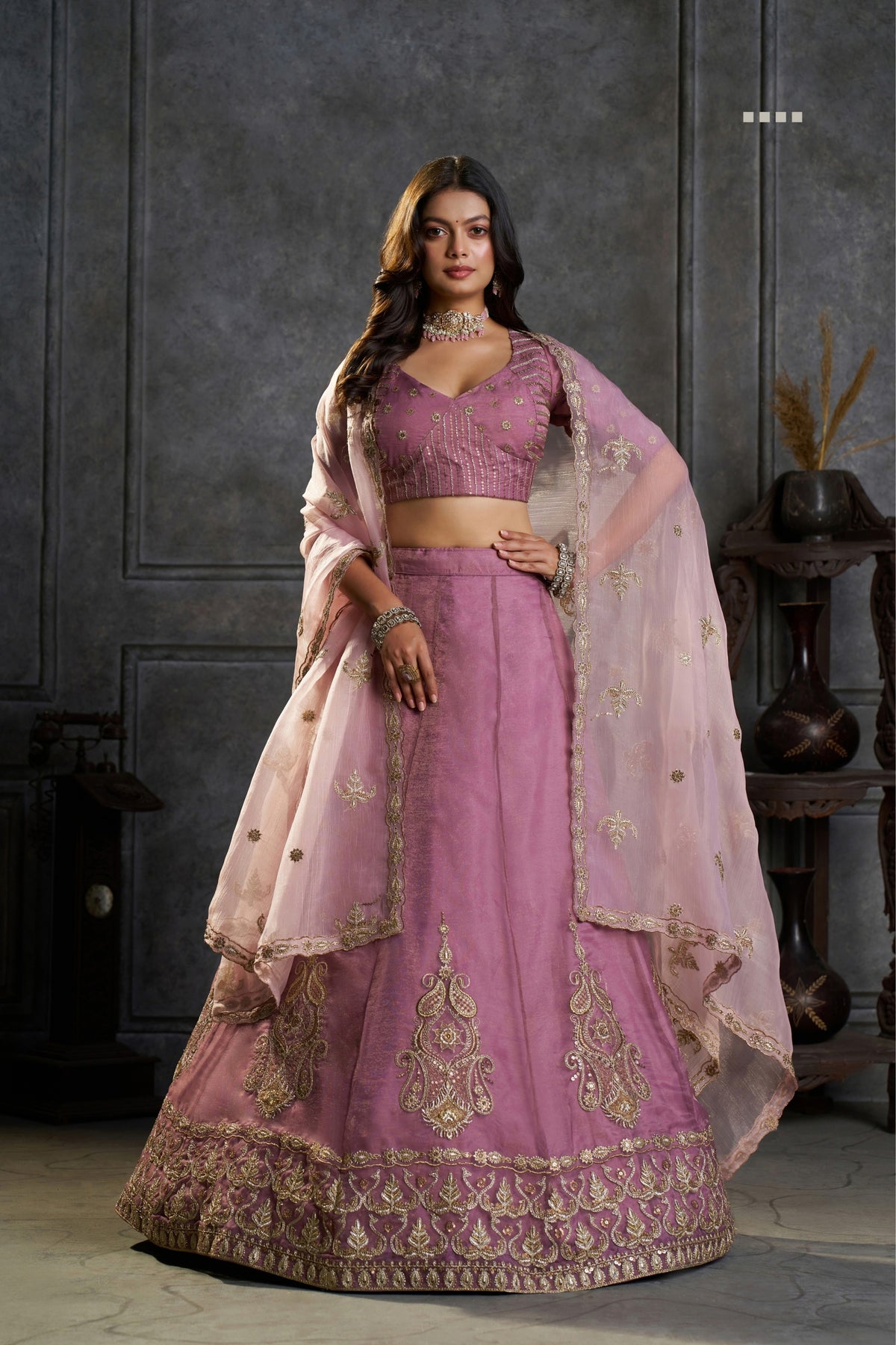 Pure Organza Designer Lilac Embroidered Lehenga Choli With Dupatta For Wedding & Party Wear