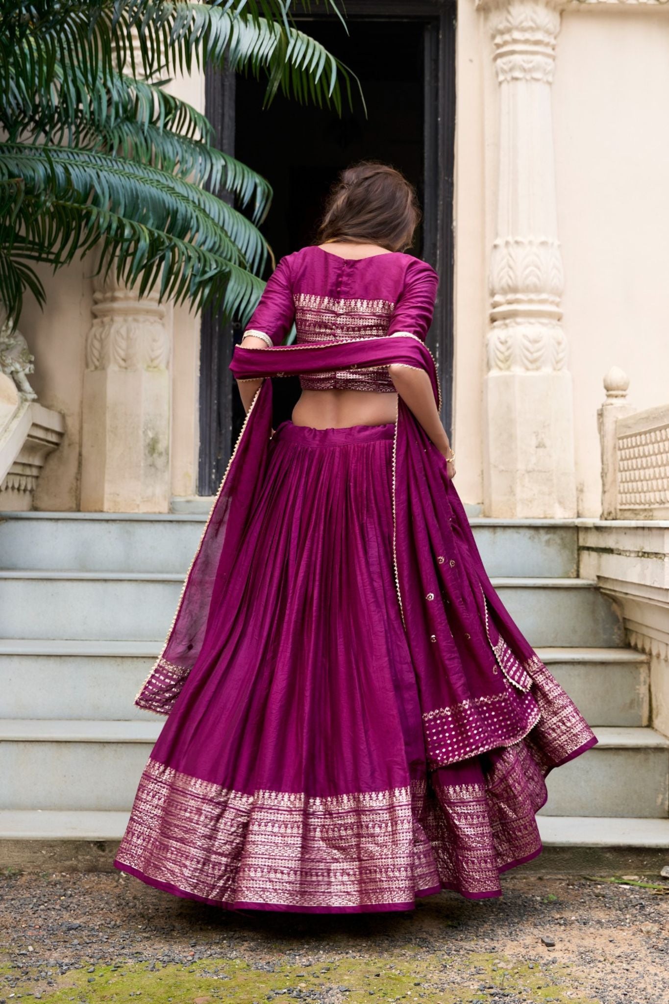 Pure Chanderi Plain With Zari Weaving Work Lehenga Choli