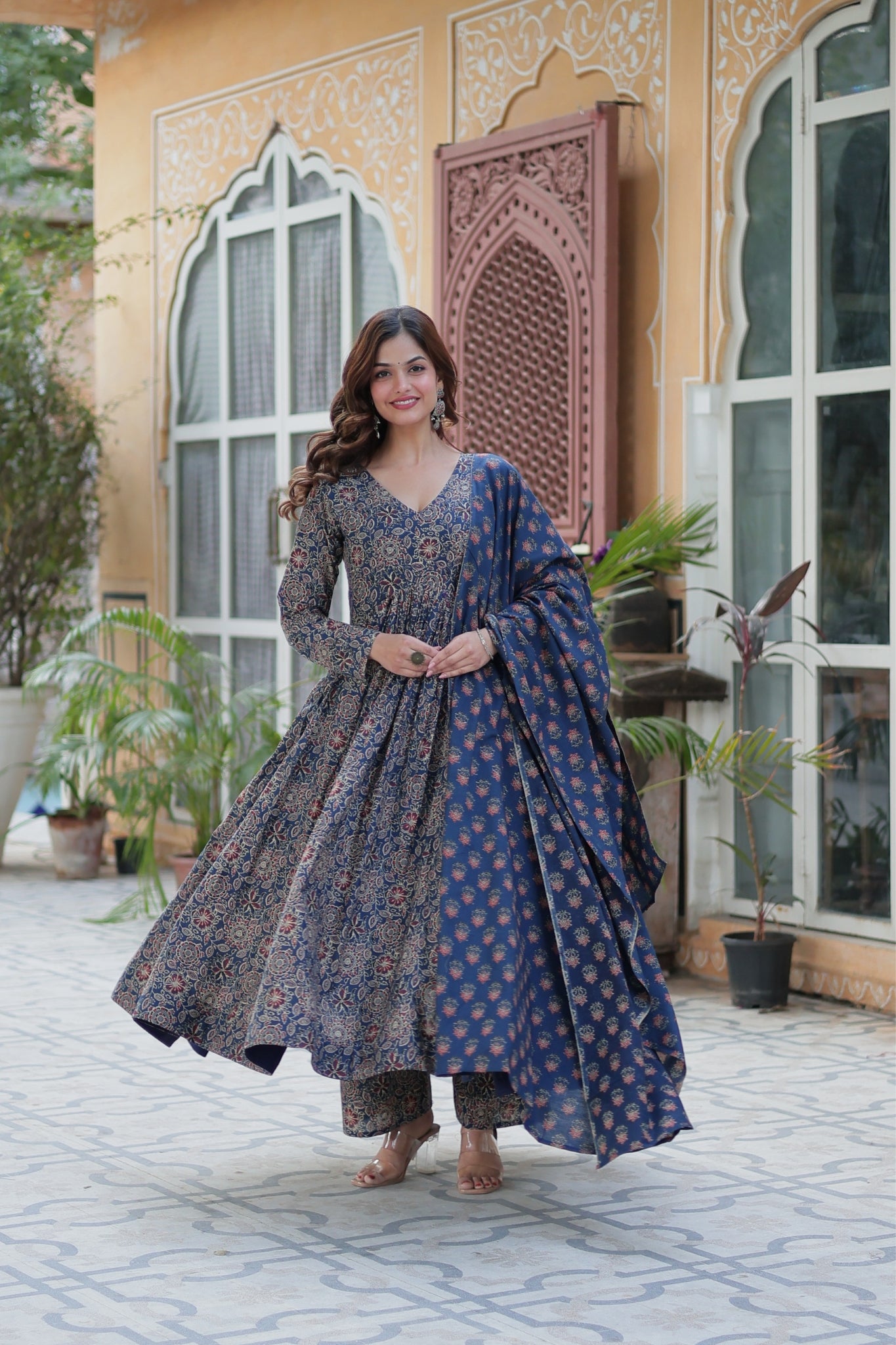 Pure Cotton Printed Designer Anarkali Flared Suit Set