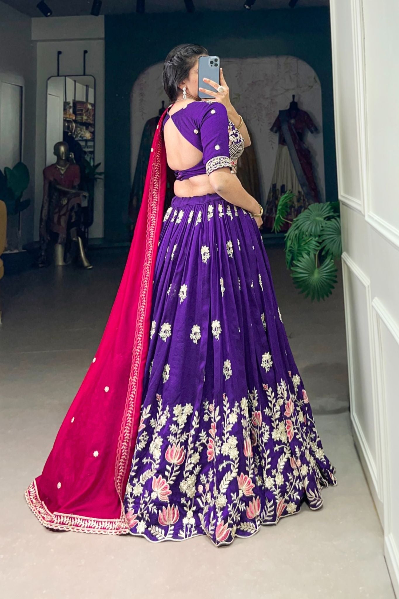 Purple Silk Elegance Sequins And Thread Embroidery Work Lehenga Choli