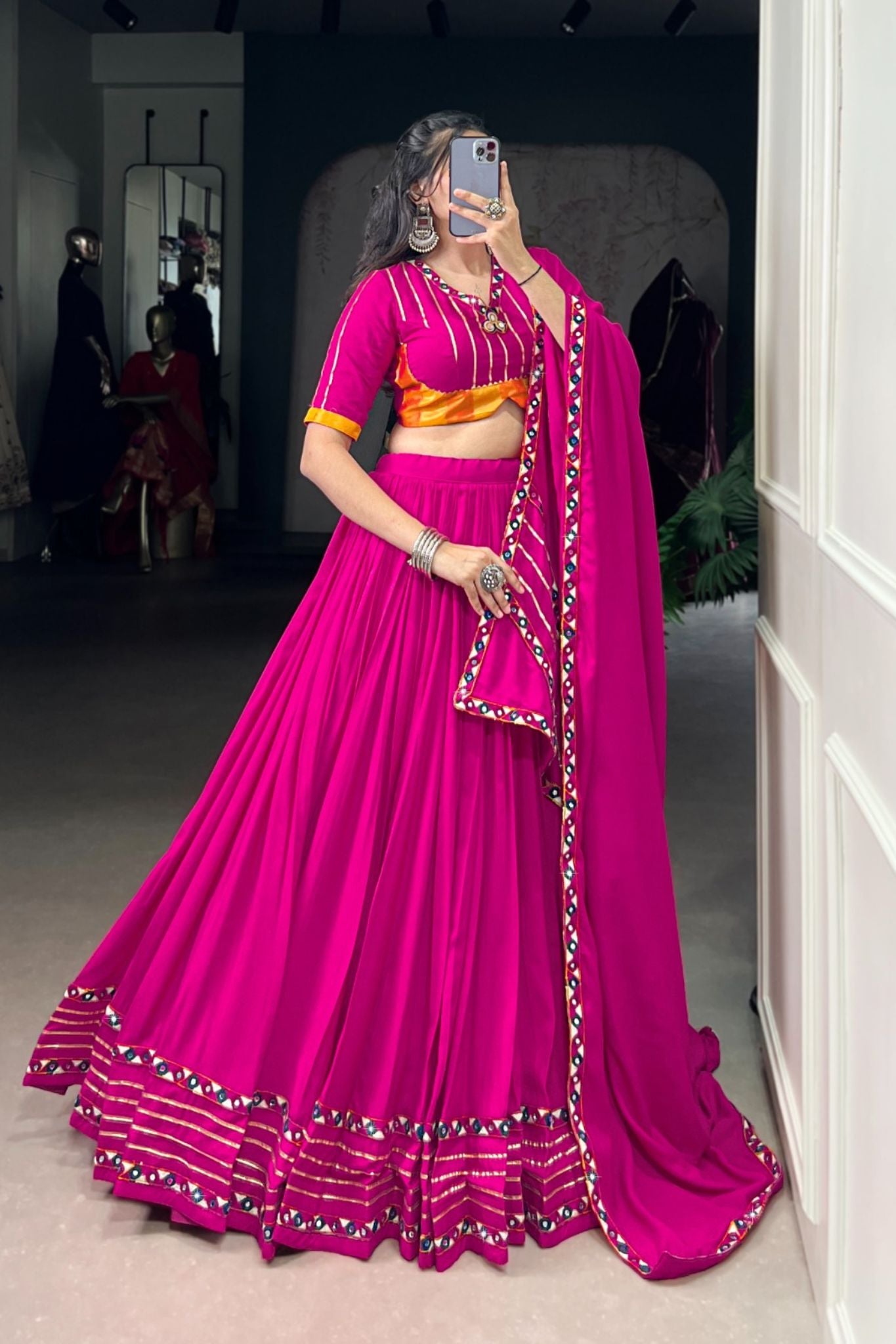 Navratri Beautiful Original Mirror Gamthi Work Designer Lehenga Choli