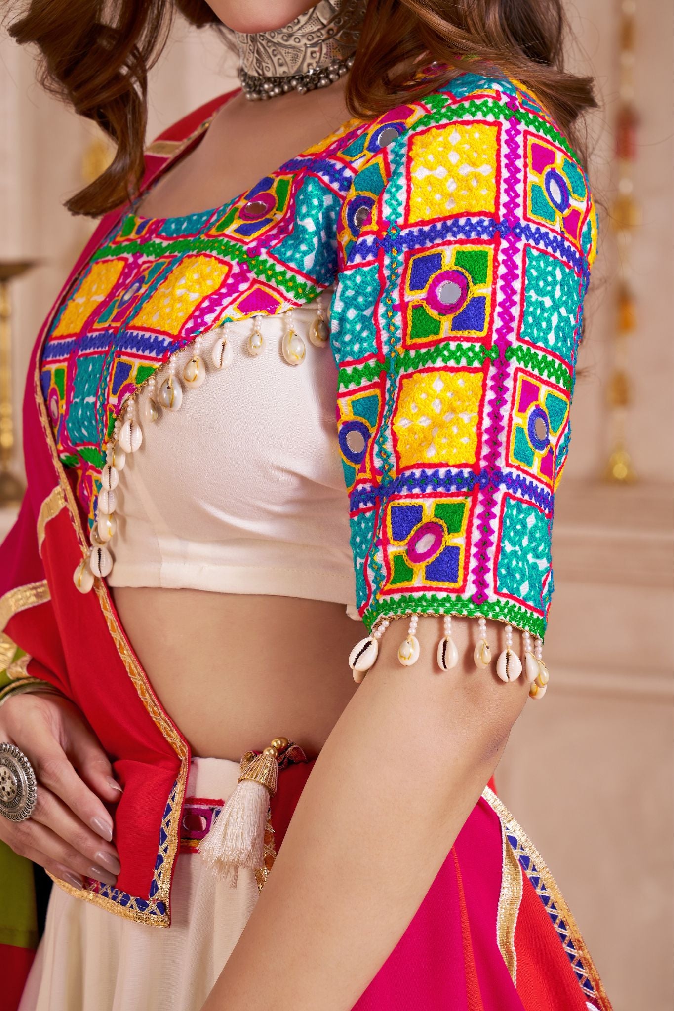 Classic Navratri Lehenga Choli With Handmade Multicolor Patchwork Dupatta