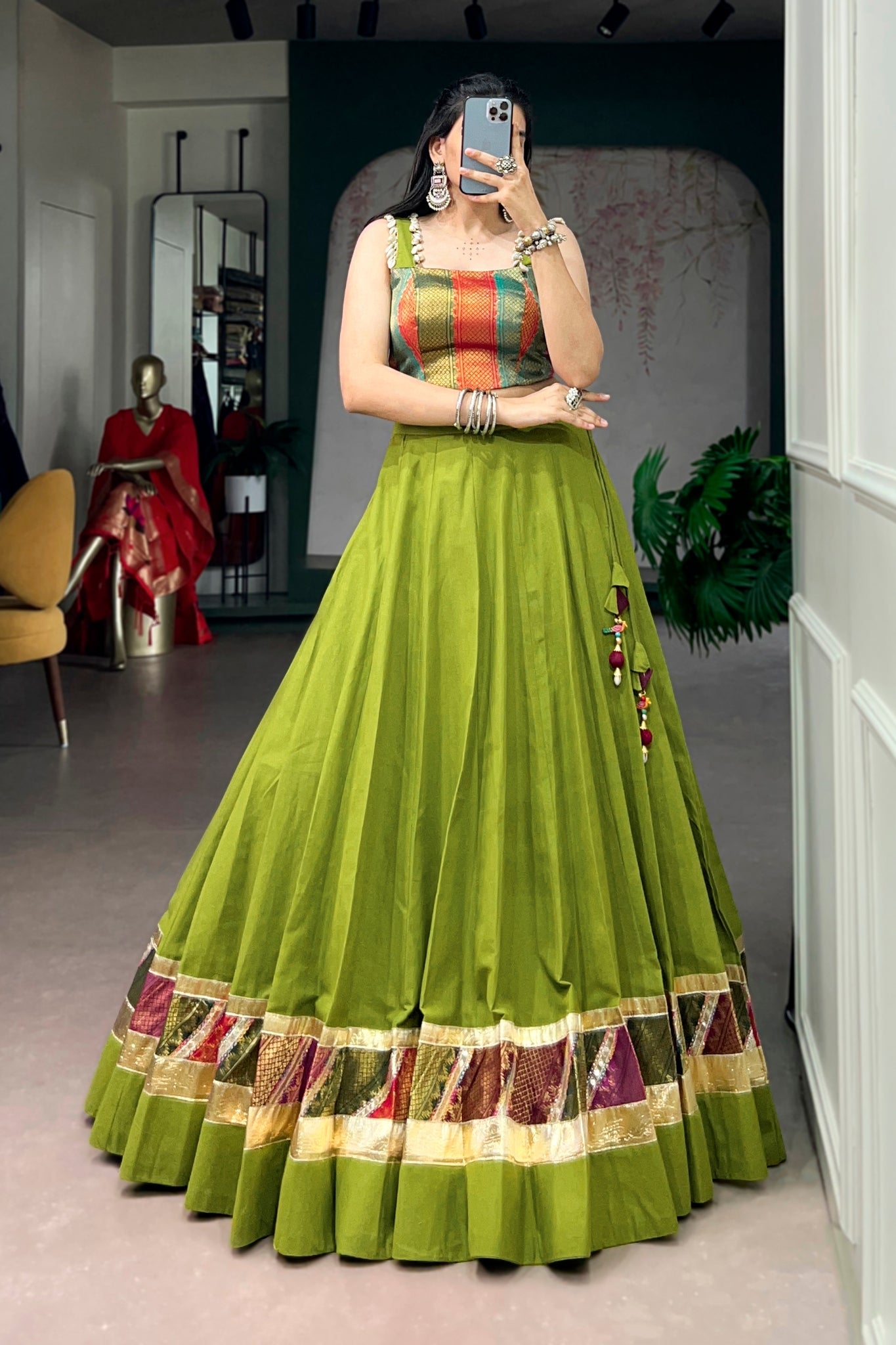 RaasRang Navratri Special Parrot Green Designer Lehenga Choli