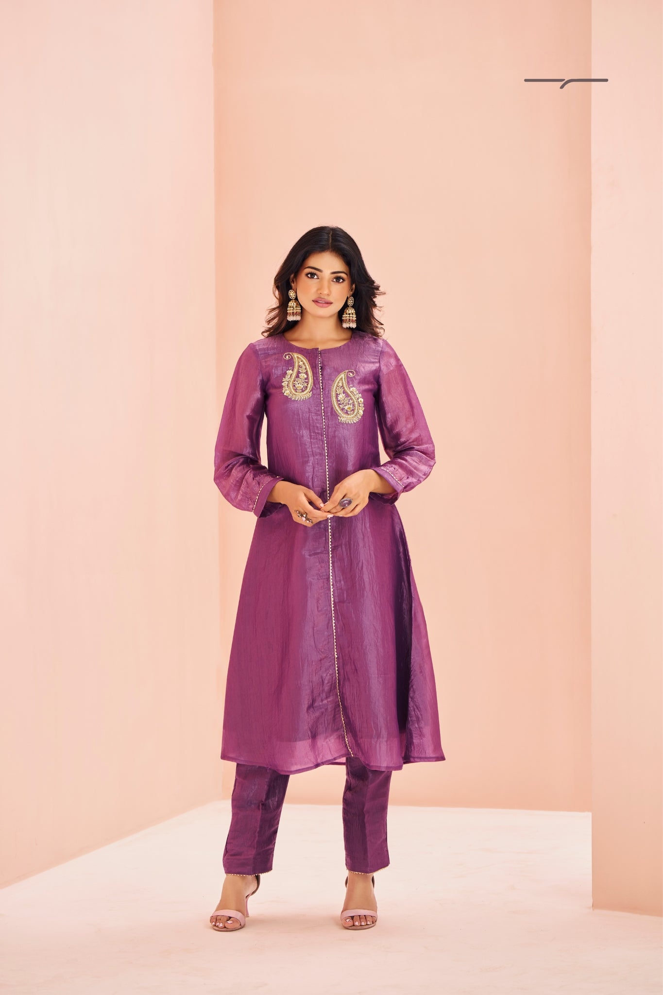 Royal Paisley Embellished Purple Organza Kurta Set