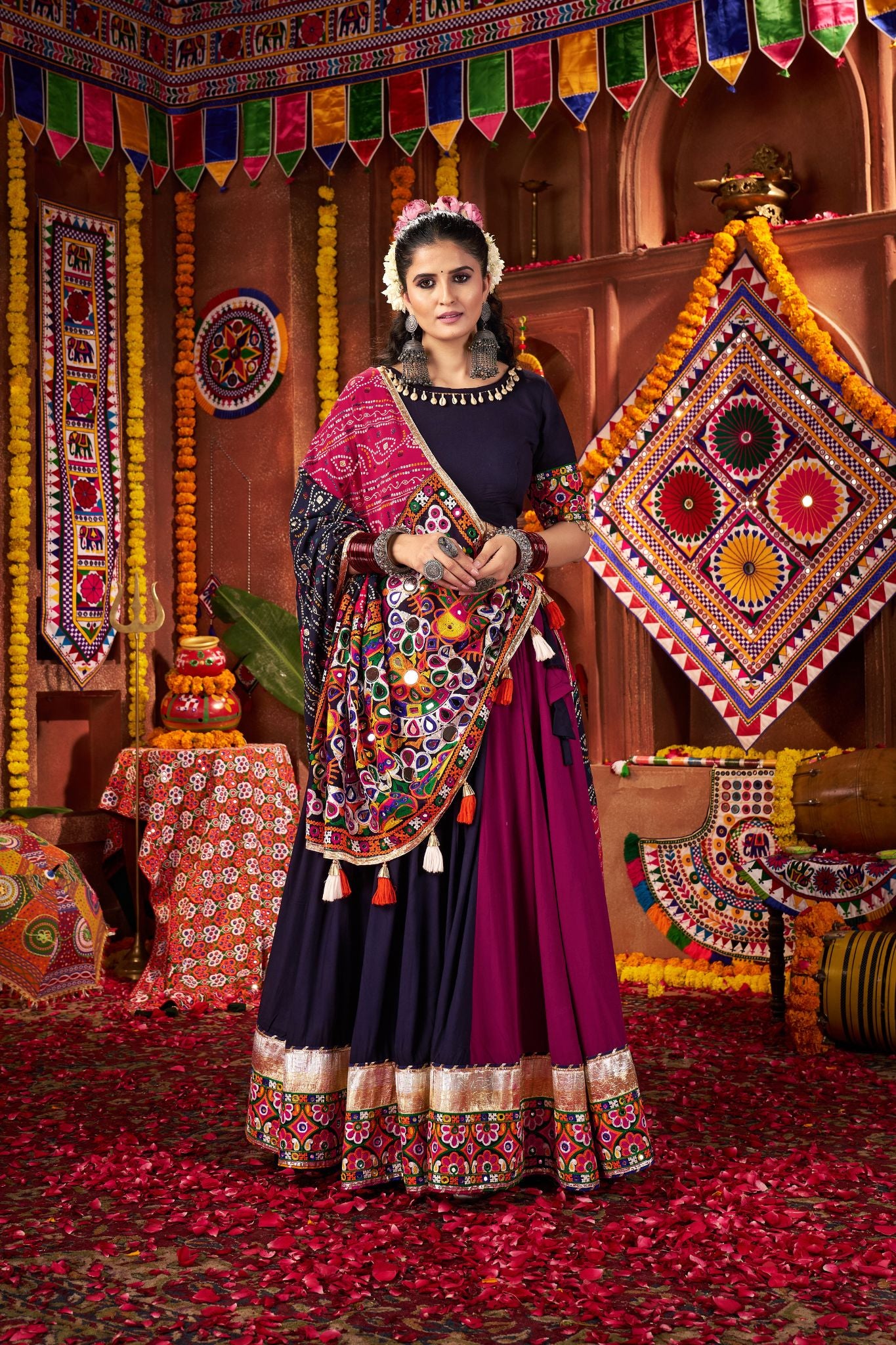 Beautifully Multi Color Designer Viscose Cotton Navratri Lehenga Choli