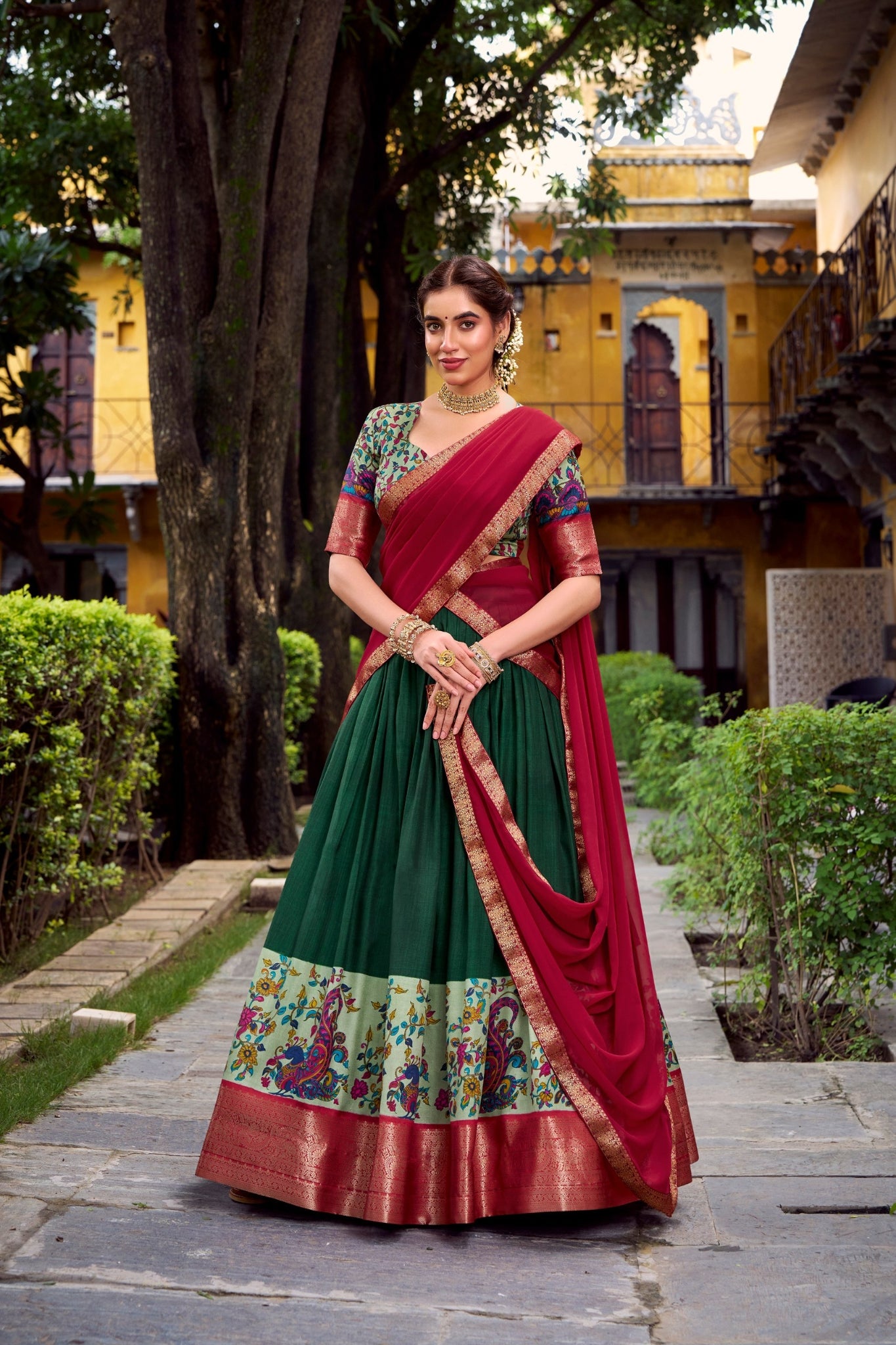 Aastha Silk South Indian Wedding Lehenga Choli With Zari Weaving And Georgette Dupatta