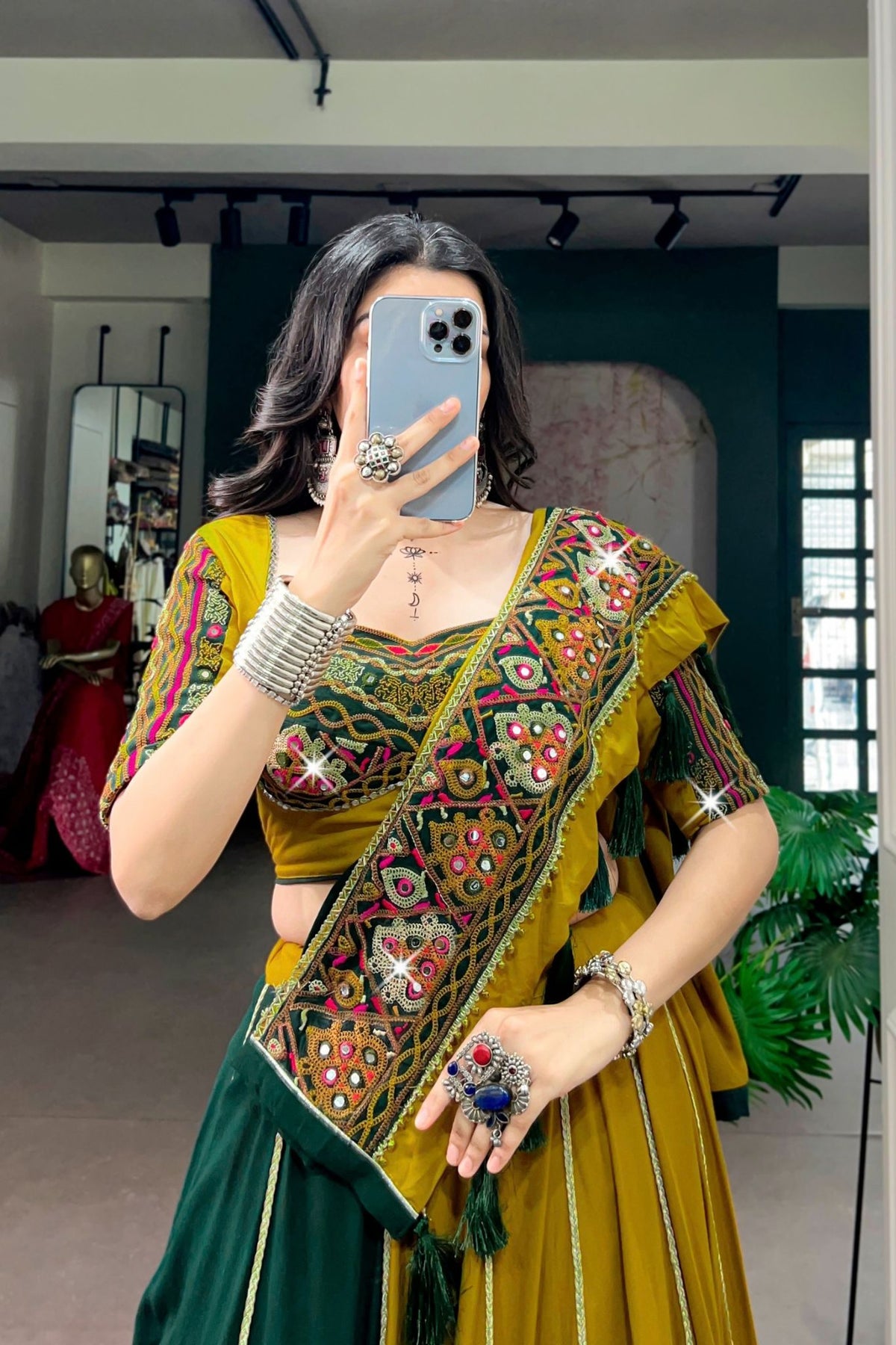 Traditional Gamthi Work Designer Pure Rayon Navratri Lehenga Choli