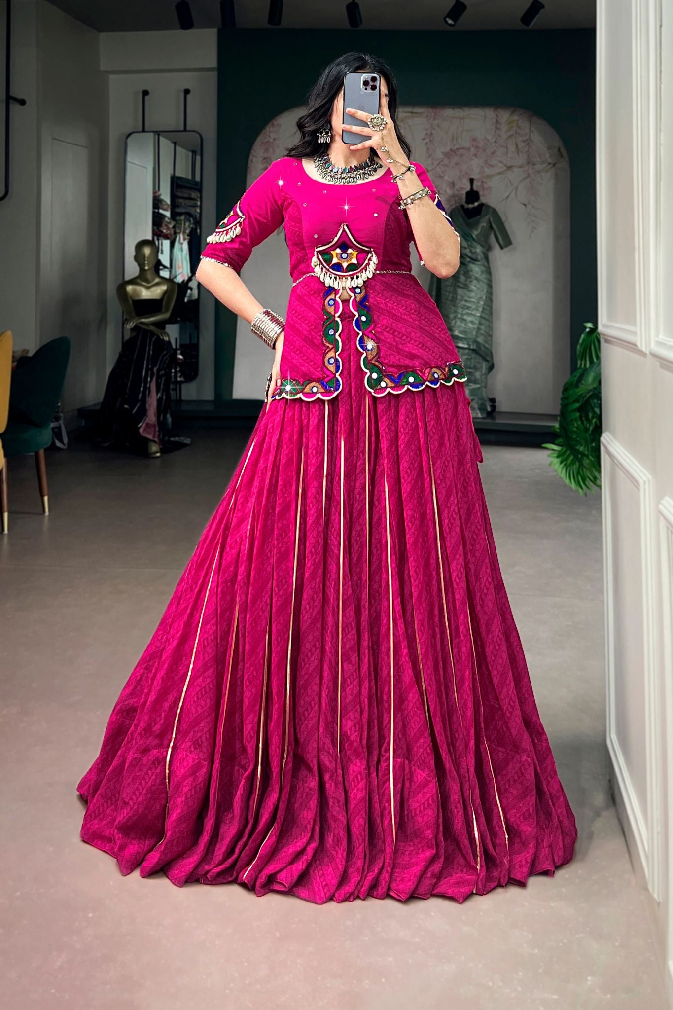 Raasrang Rani Pink Designer Navratri Special Lehenga Choli With Gamthi Mirror Work Blouse