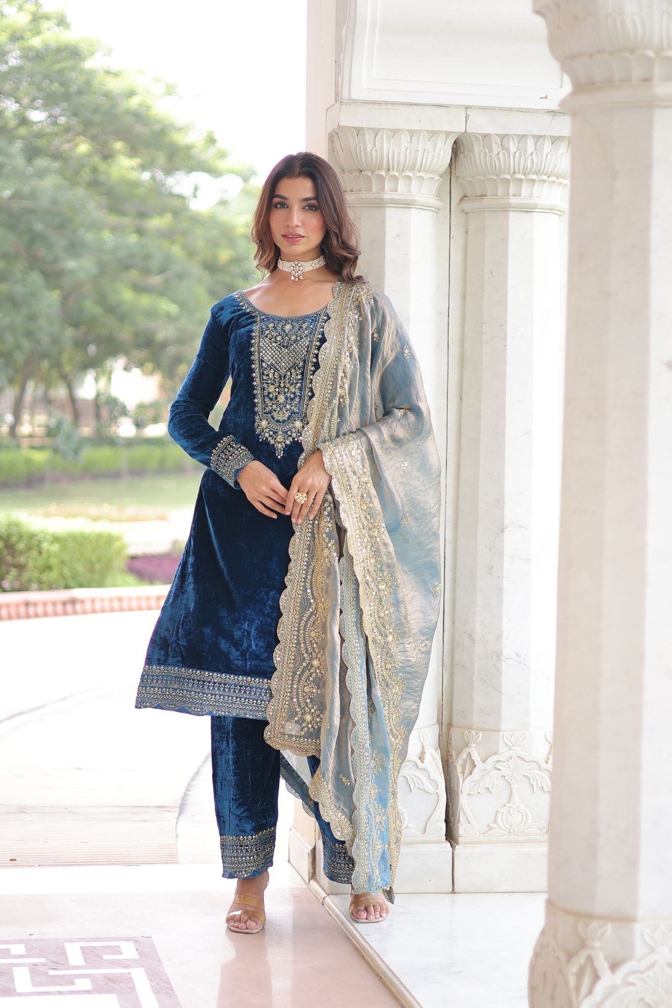 Eid Exclusive Velvet Sequin Embroidered Outfit – Shine In Festive Luxury