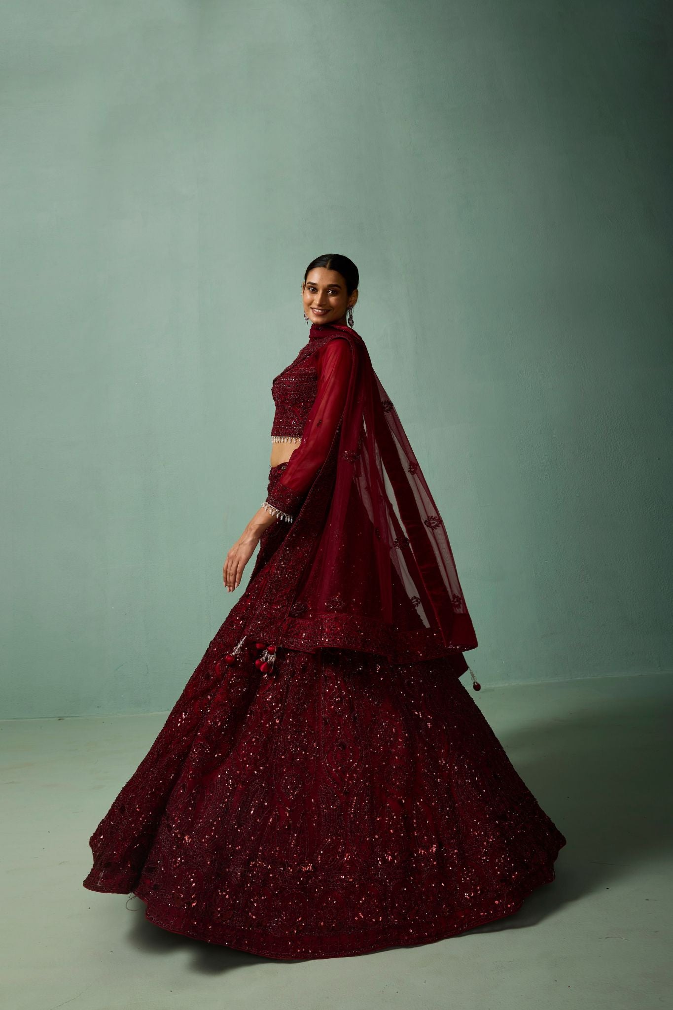 Royal Maroon Soft Net Embroidered Luxury Lehenga Set