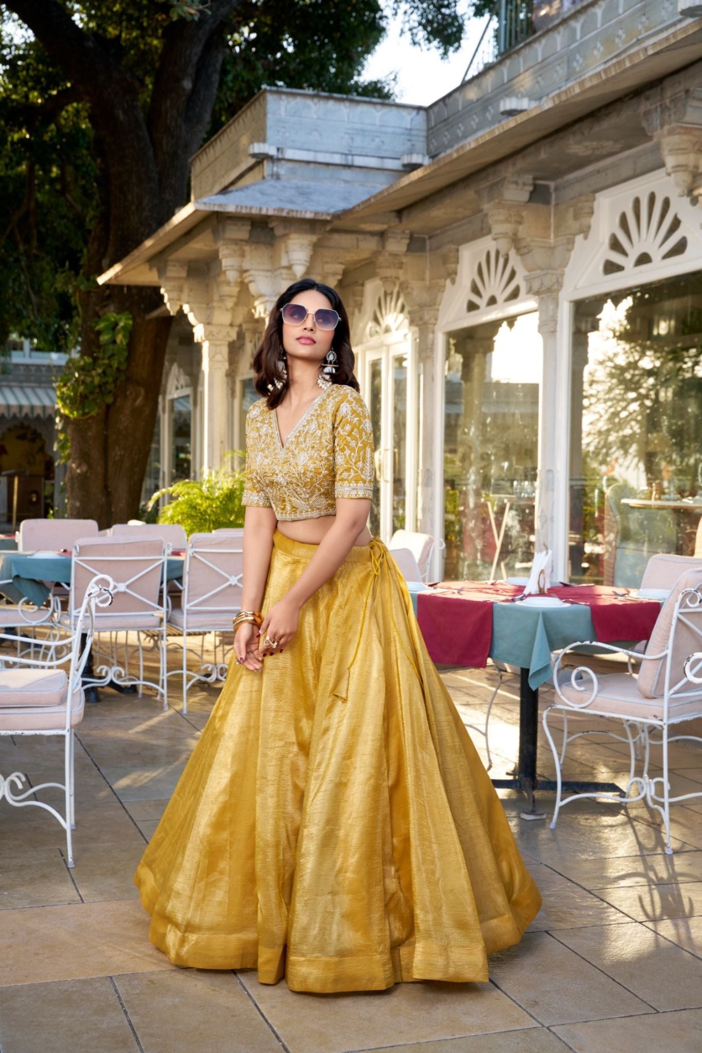 Goldie Sequins With Tread Embroidered Golden Lehenga Choli