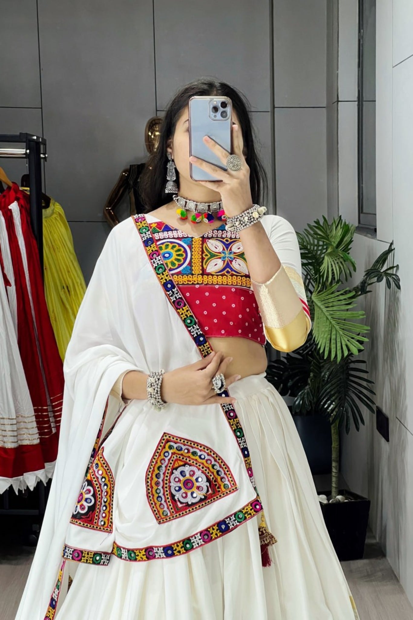 Raasrang Designer Navratri Lehenga Choli With Kutch Mirror Work & Multicolor Patch Design For Garba Dandiya