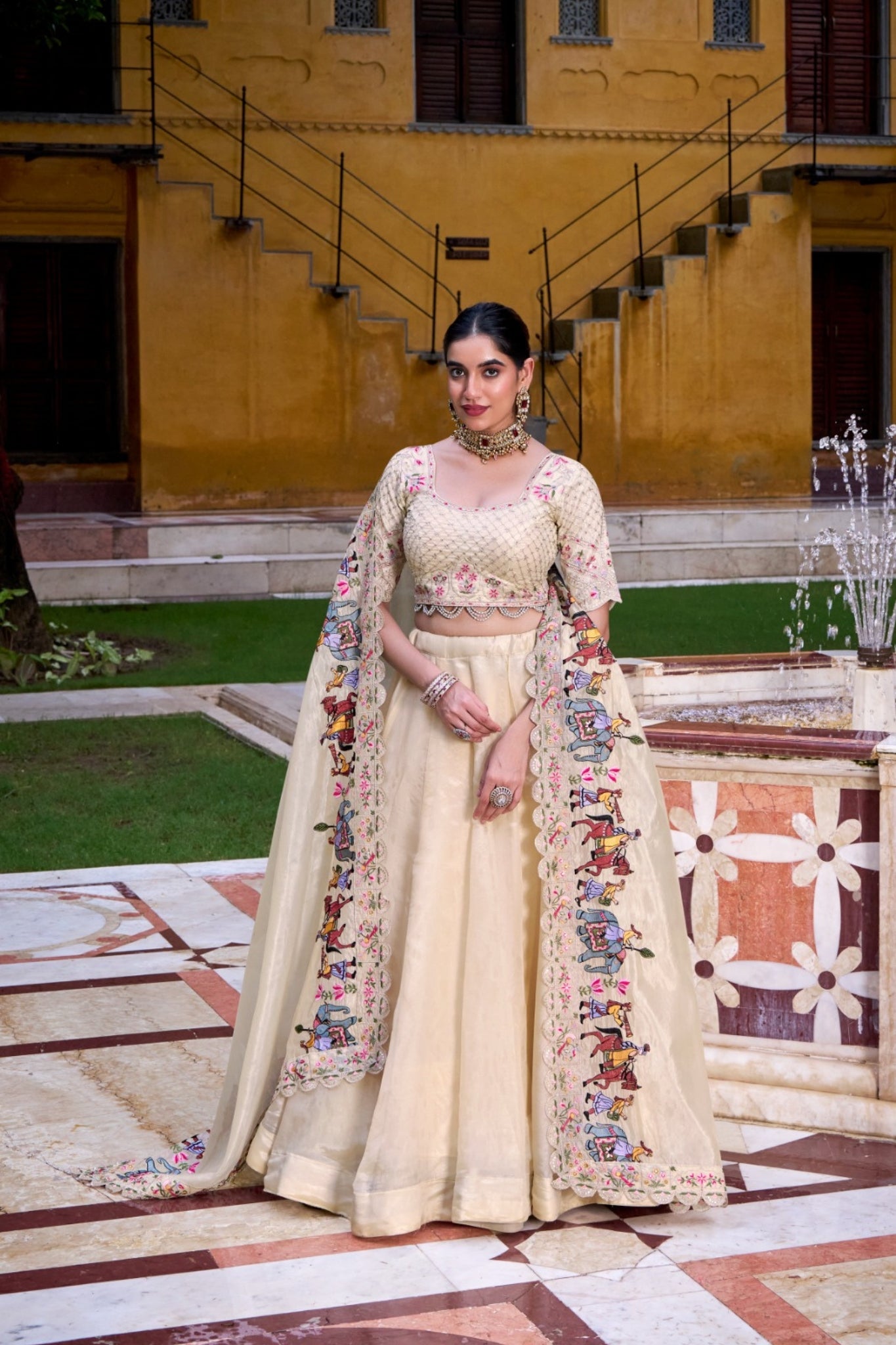 Off White Raspberry Sequins Tread Embroidery Perfect Festive Twirls Lehenga Choli