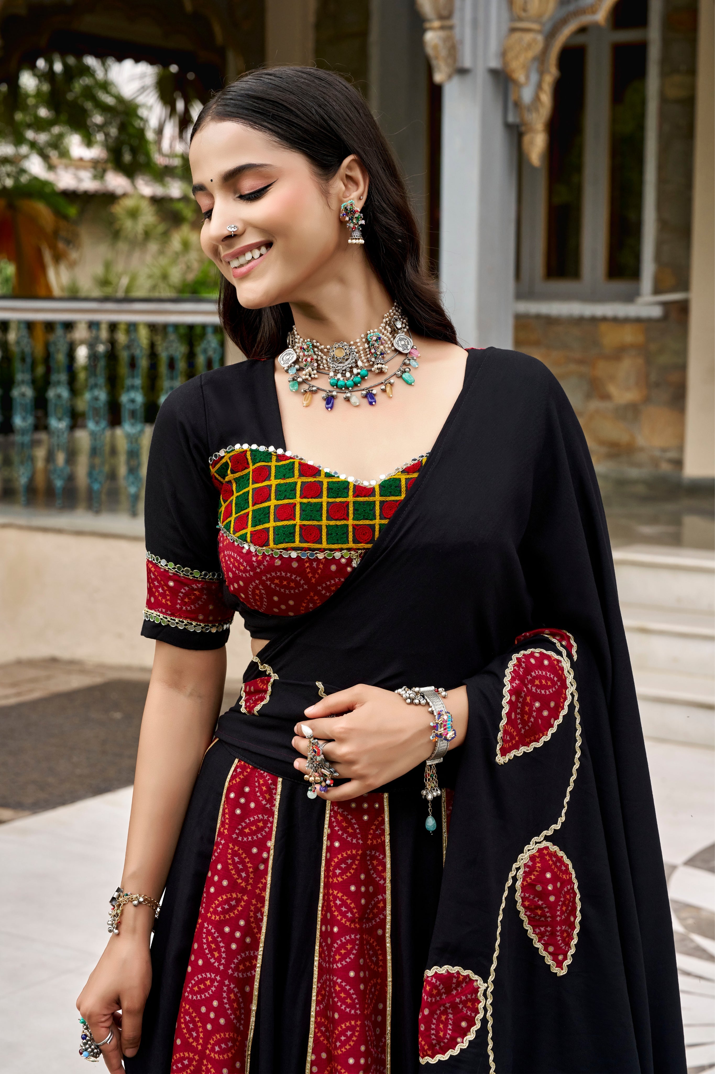 Raasrang Black & Maroon Pure Rayon Designer Navratri Special Lehenga Choli