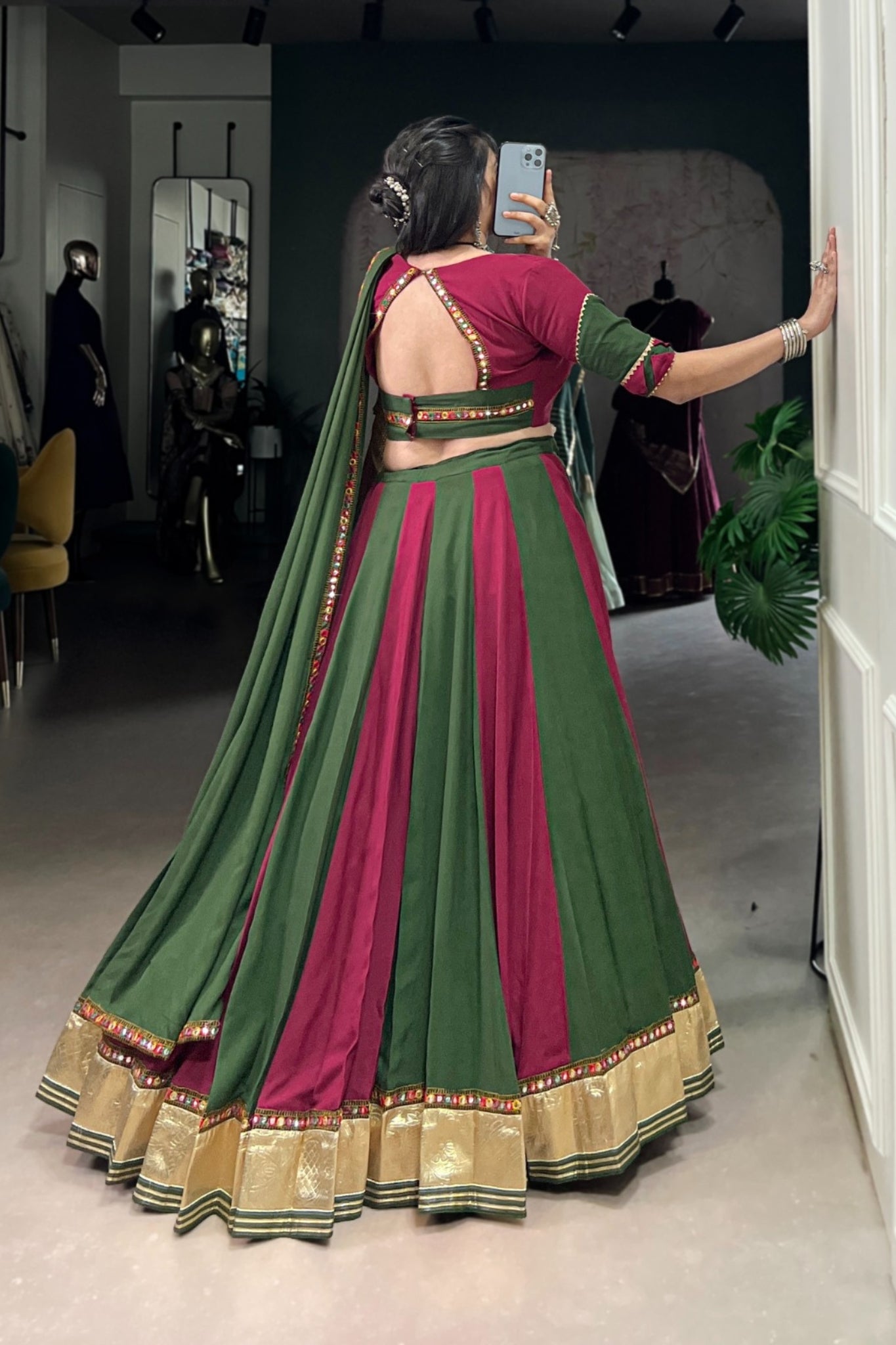 Pure Rayon Beautiful Gamthi Work Designer Traditional Navratri Lehenga Choli