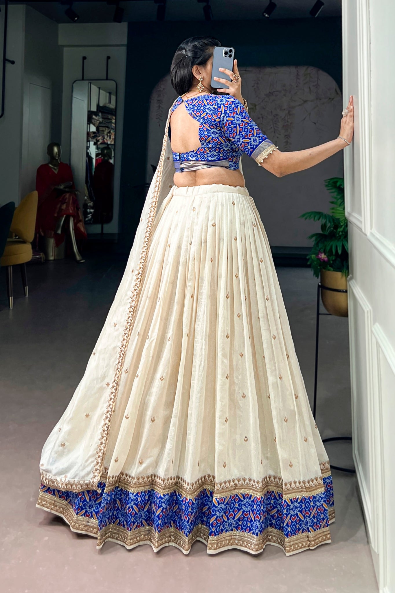 Designer Ivory And Royal Blue Embroidered Lehenga Choli For Women