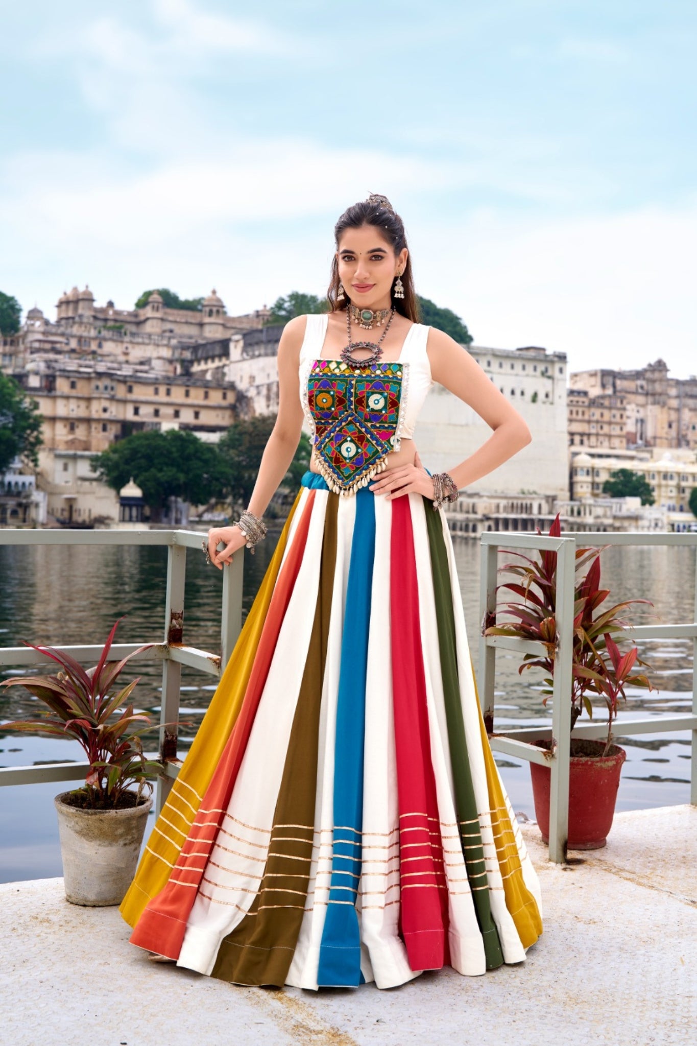Pure Rayon Original Mirror Gamthi Work With Gotta Patti Touch Up Navratri Lehenga Choli