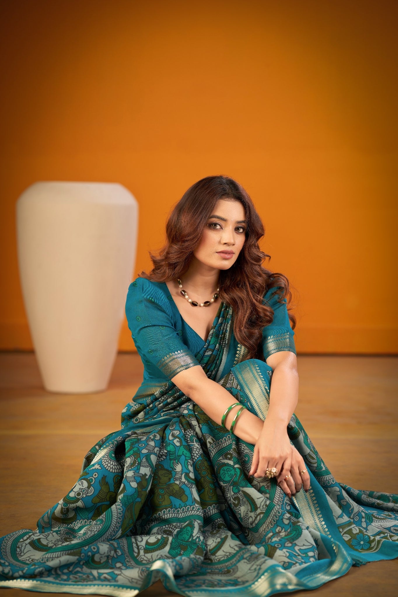Elegant Kalamkari Chanderi Saree With Rich Zari Woven Border