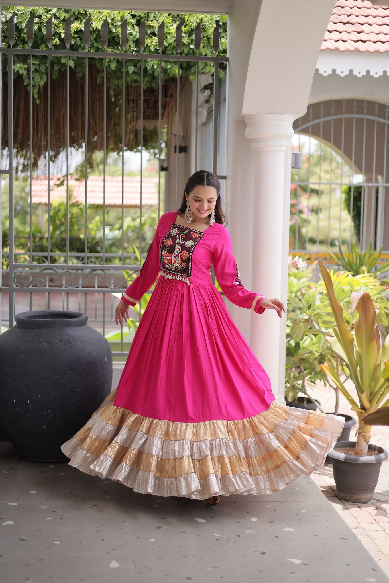 Raasrang Navratri Special Designer Rayon Gown With Kutchi Gamthi Thread Work