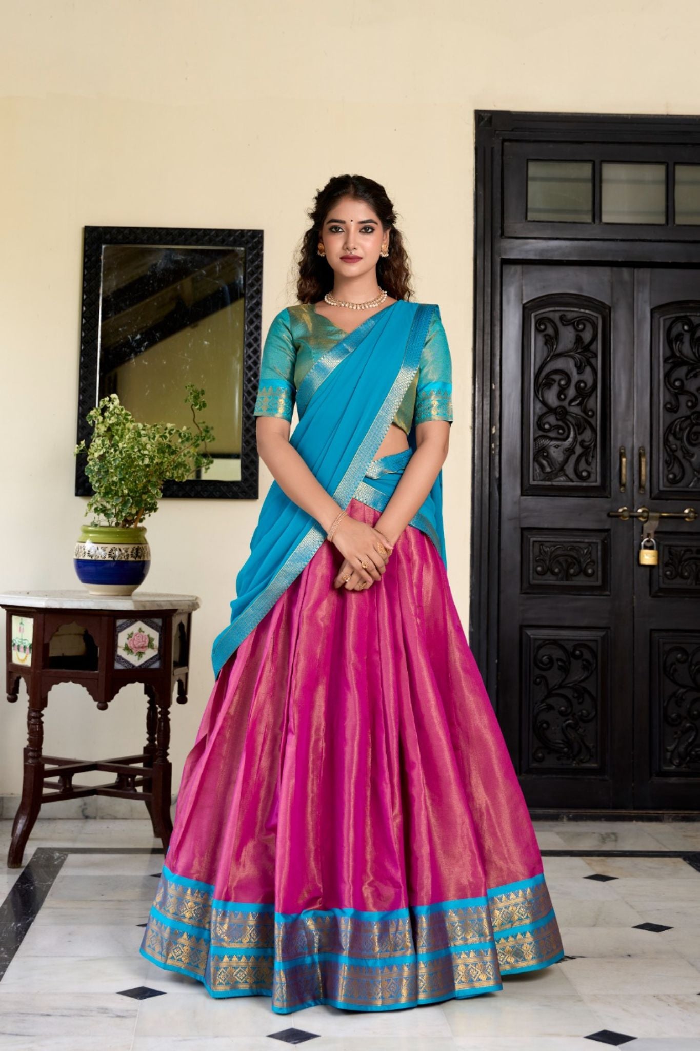 Kanchipuram Zari Weaving Work Lehenga Choli