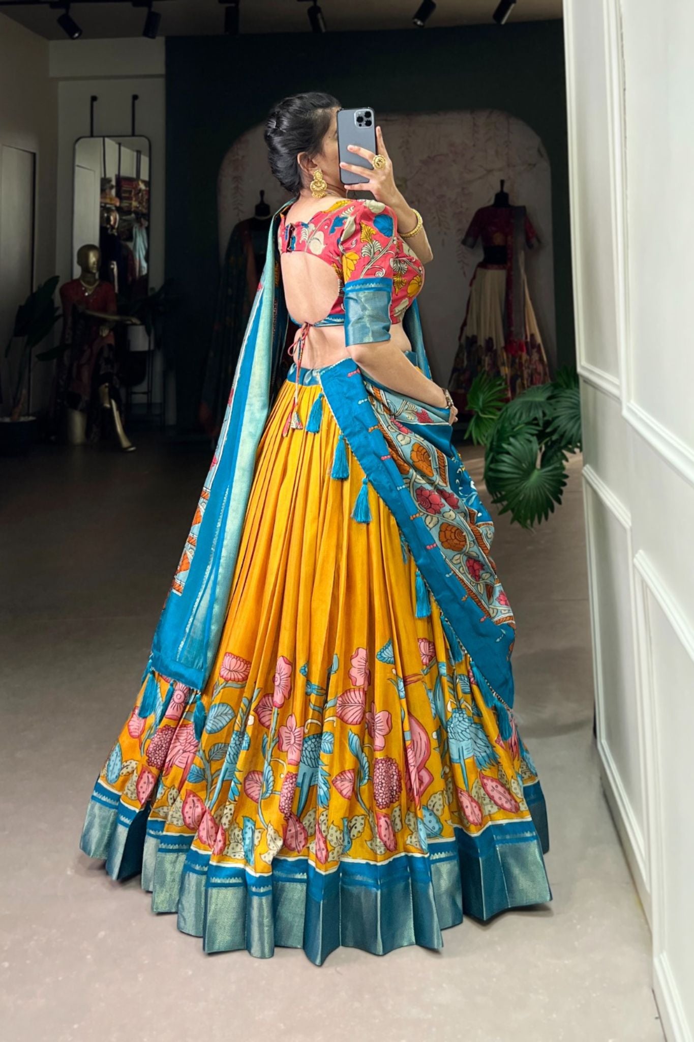 Admiral Kalamkari Printed Bird Motifs Lehenga Set