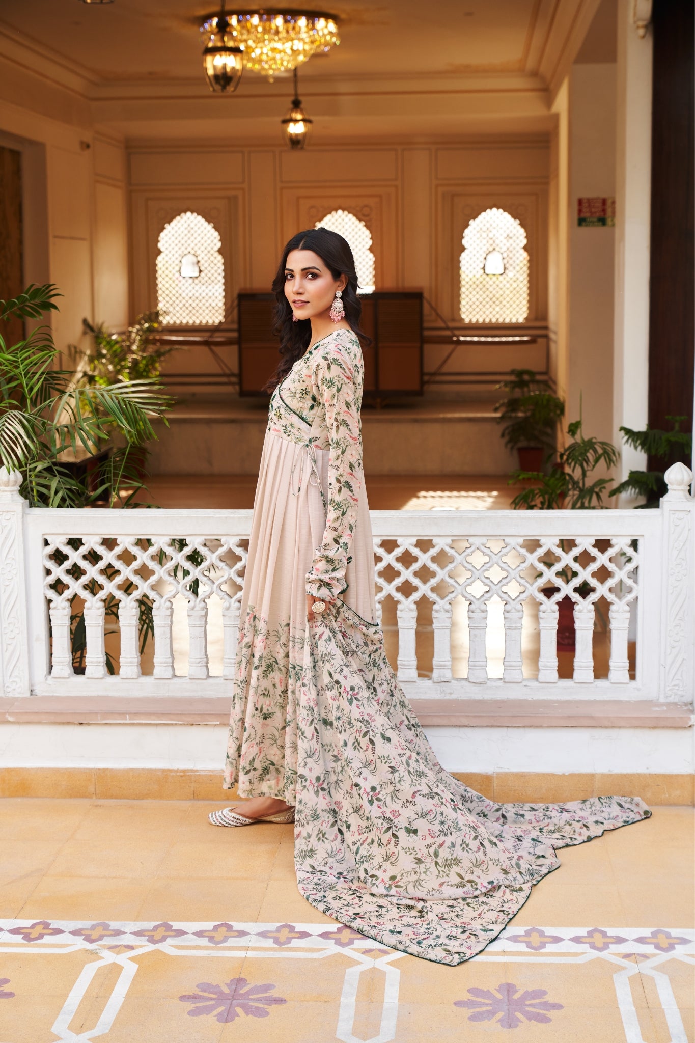 Printed Anarkali Kurta With Pent & Dupatta Set